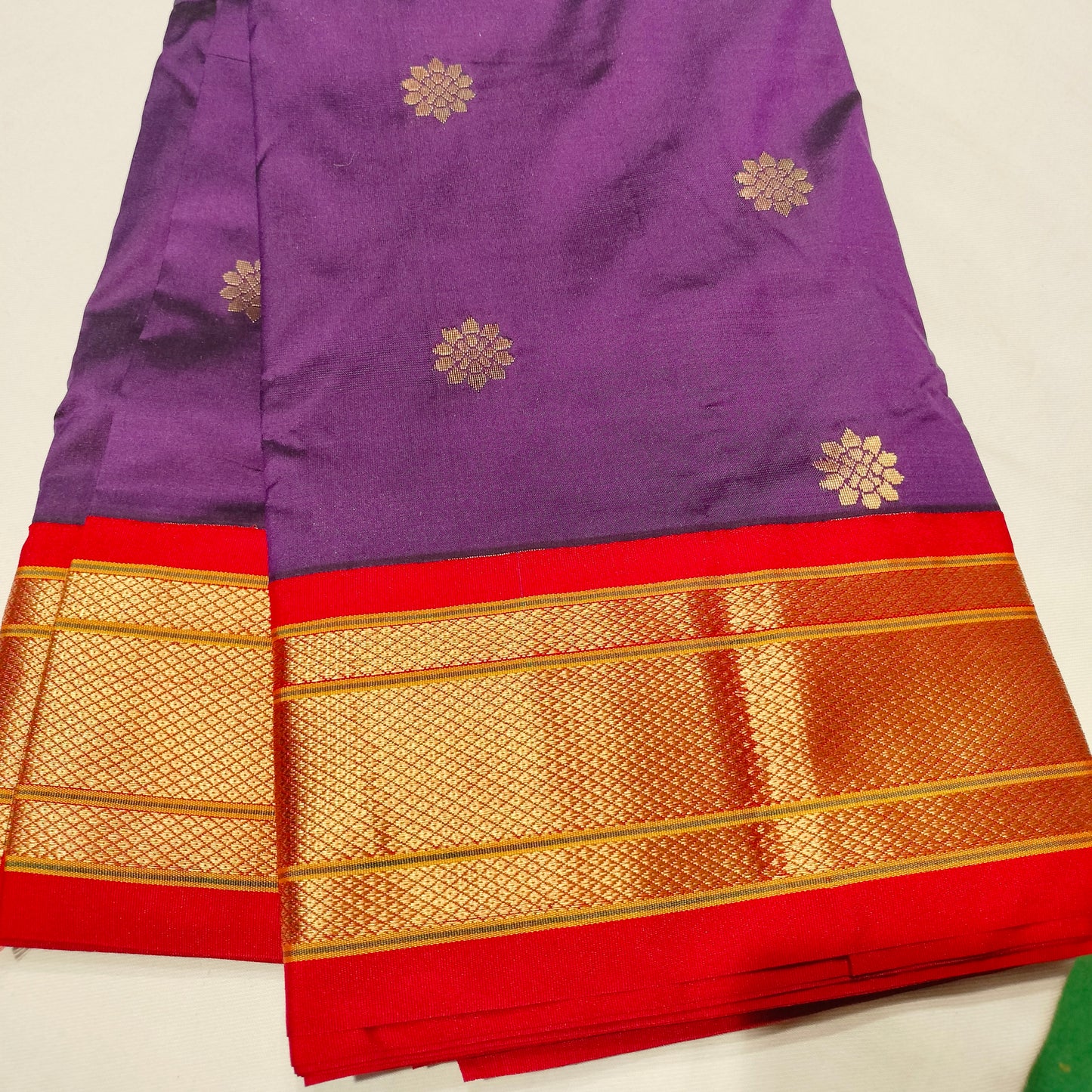 Paithani Pure Silk Purple With Orange Red