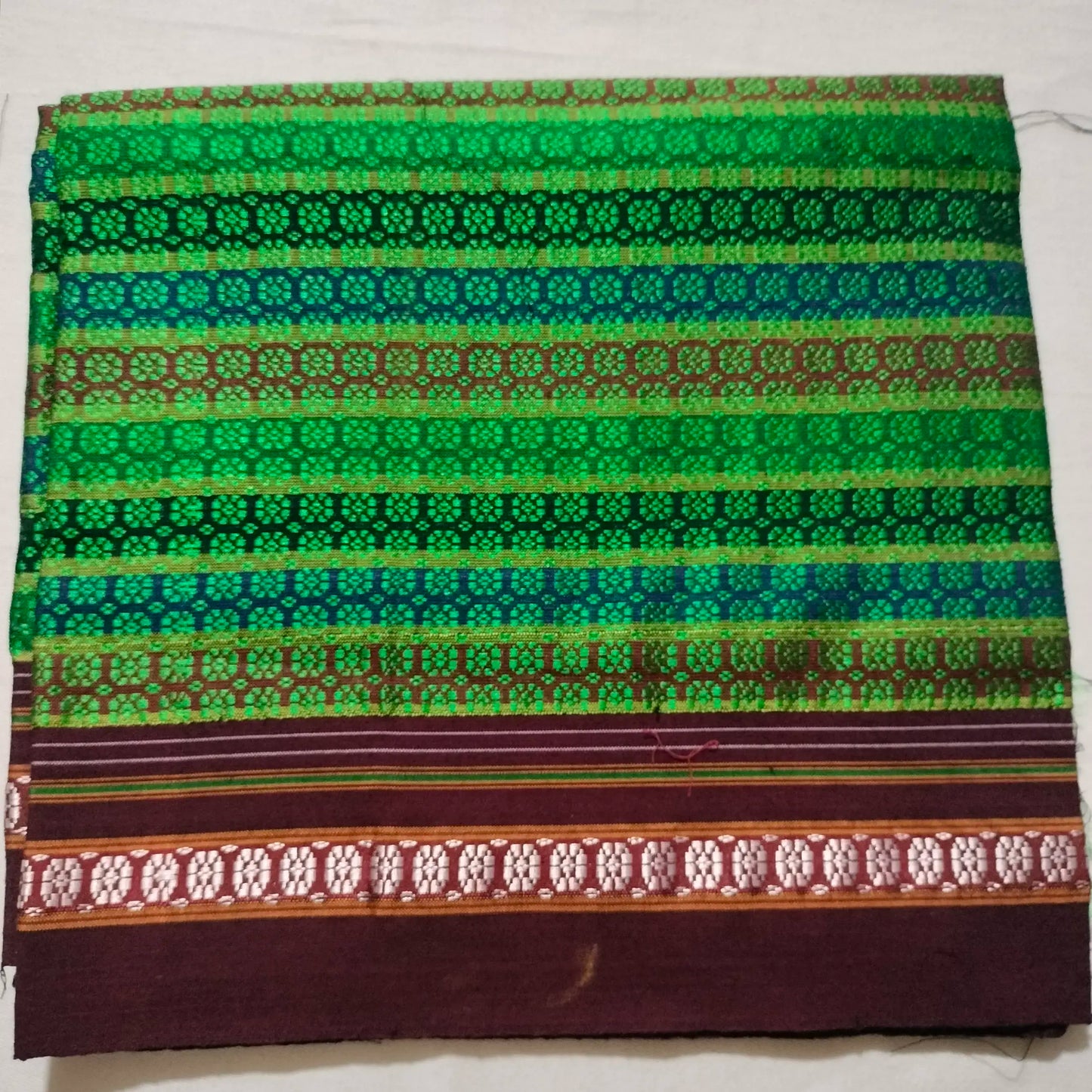 Khana Blouse Piece Green Multicolour with Maroon Border