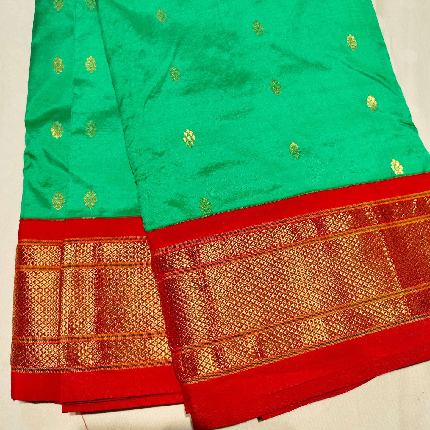 Paithani Pure Silk Green With Orange Red