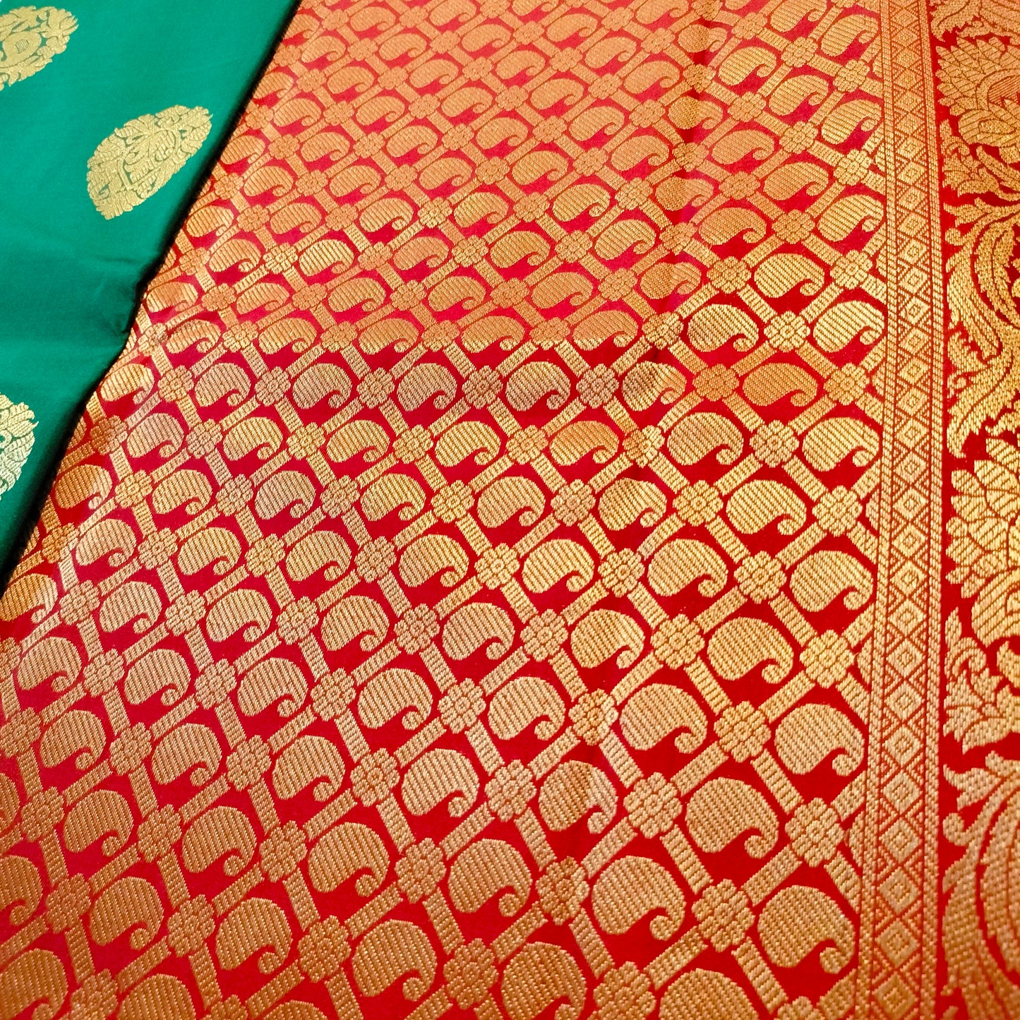 Silk Saree Green With Maroon