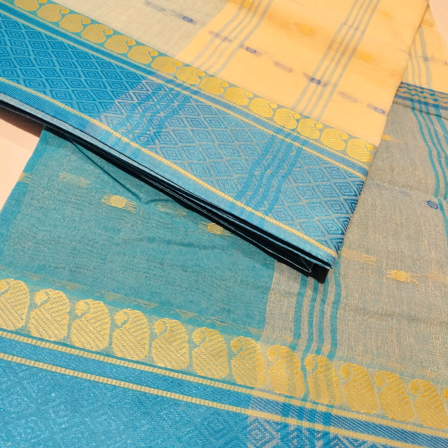 Cotton Handloom Cream with Blue