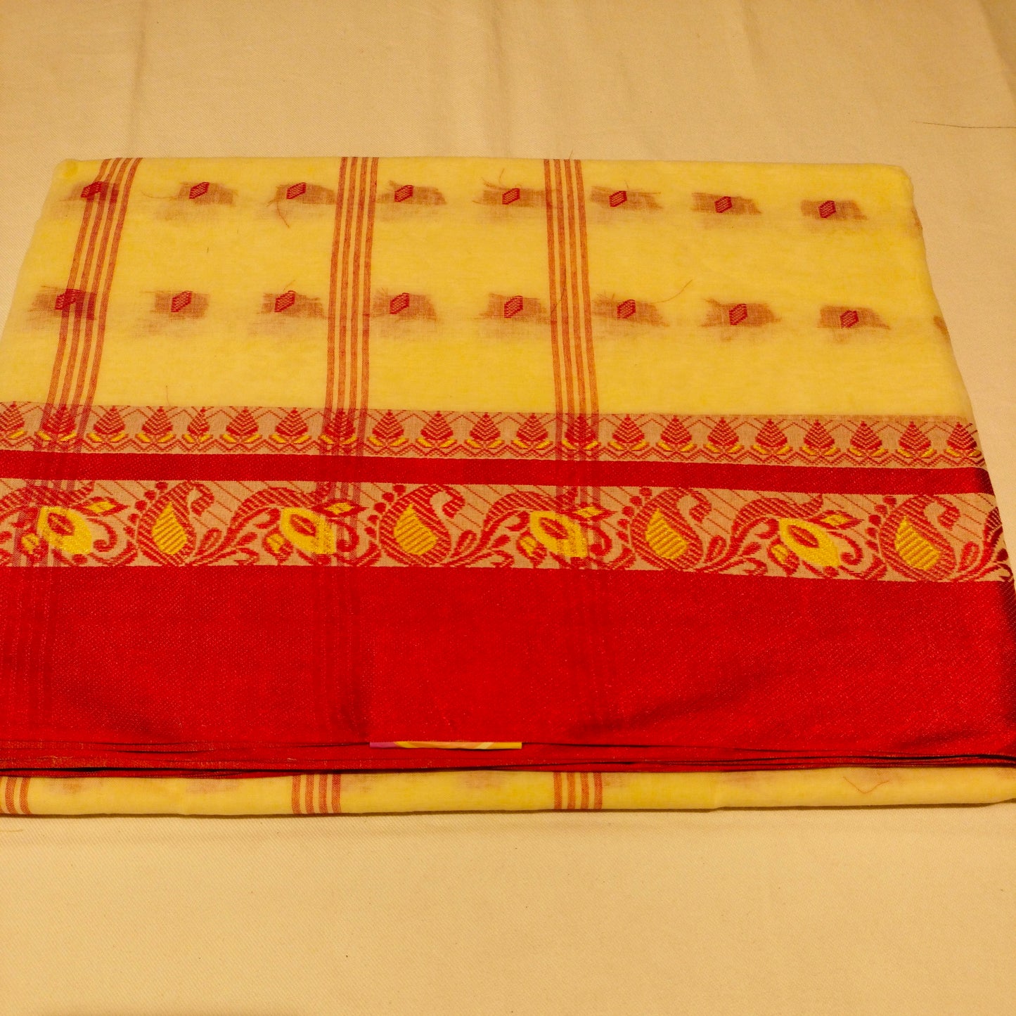 Cotton Handloom Cream with Red