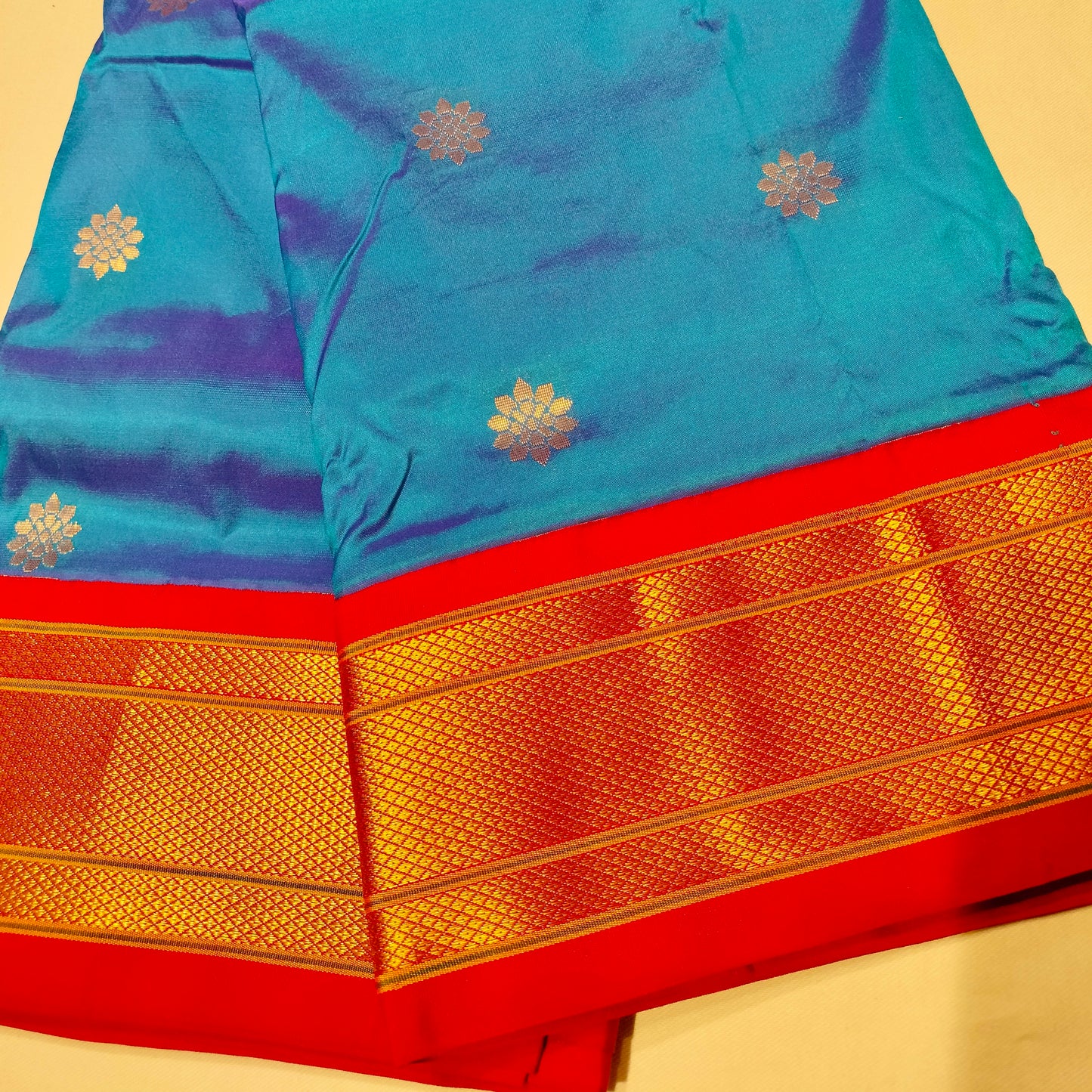 Paithani Pure Silk With Peacock Blue