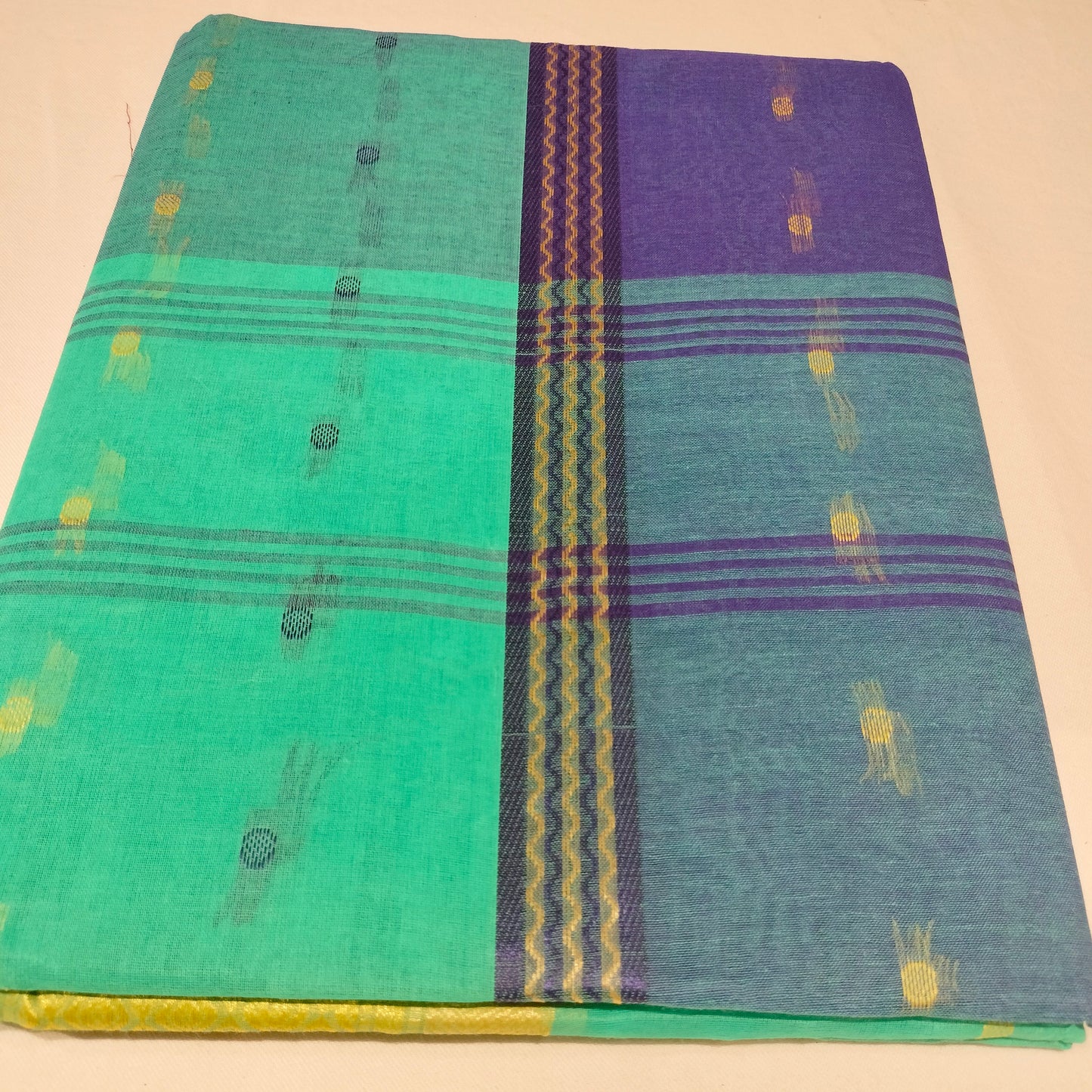 Cotton Handloom Green With Blue