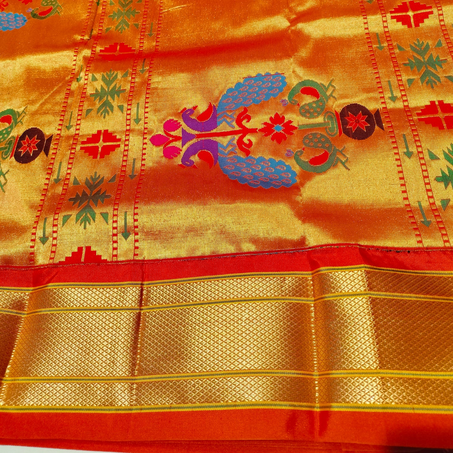 Paithani Pure Silk Purple With Orange Red