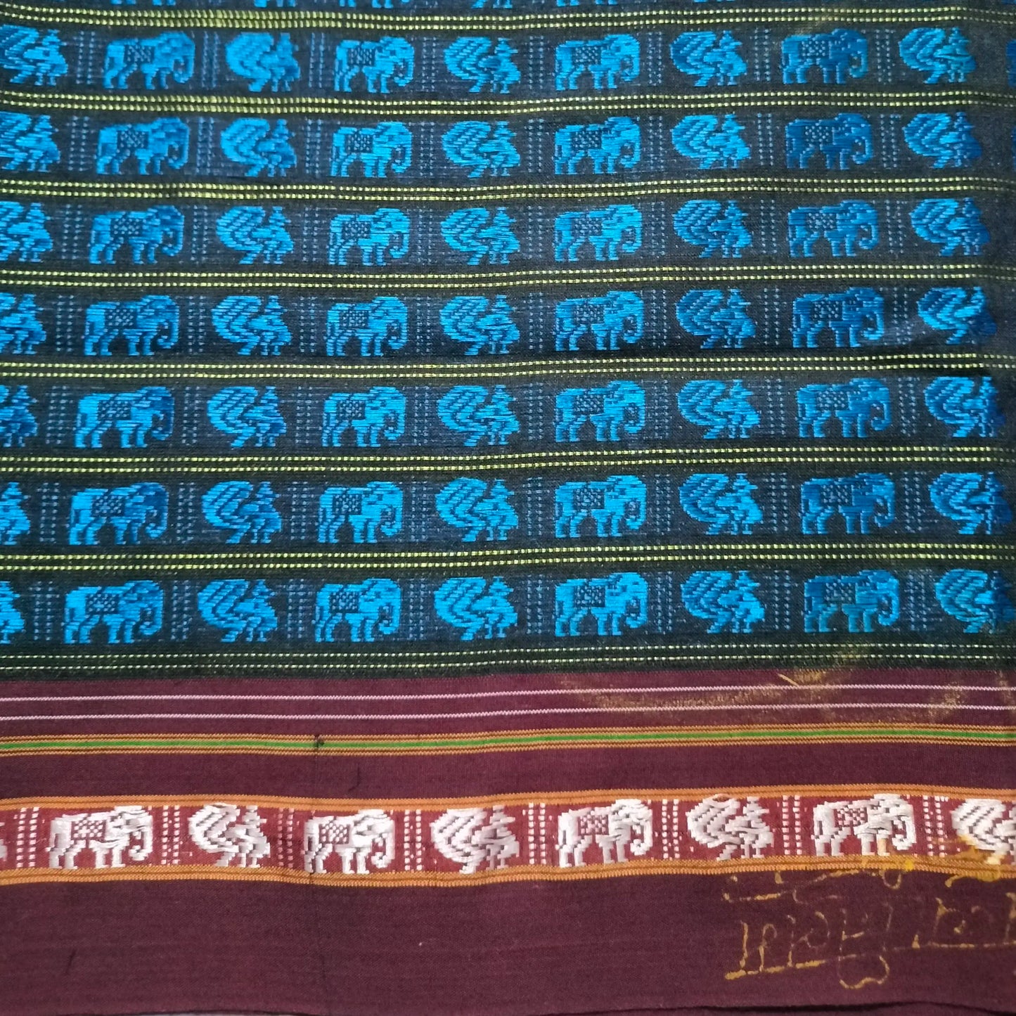 Khana Blouse Piece Blue with Maroon Border