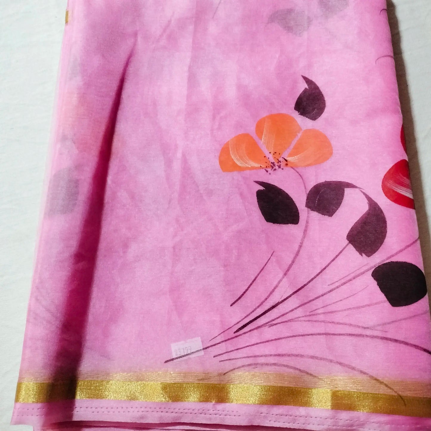 Organza Handblock Print Saree Pink