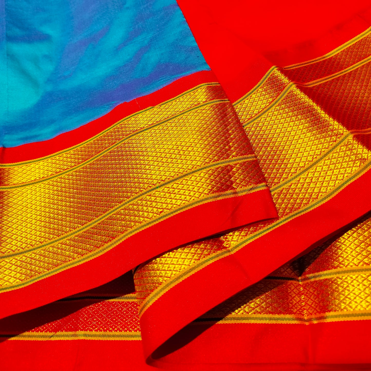 Paithani Pure Silk With Peacock Blue