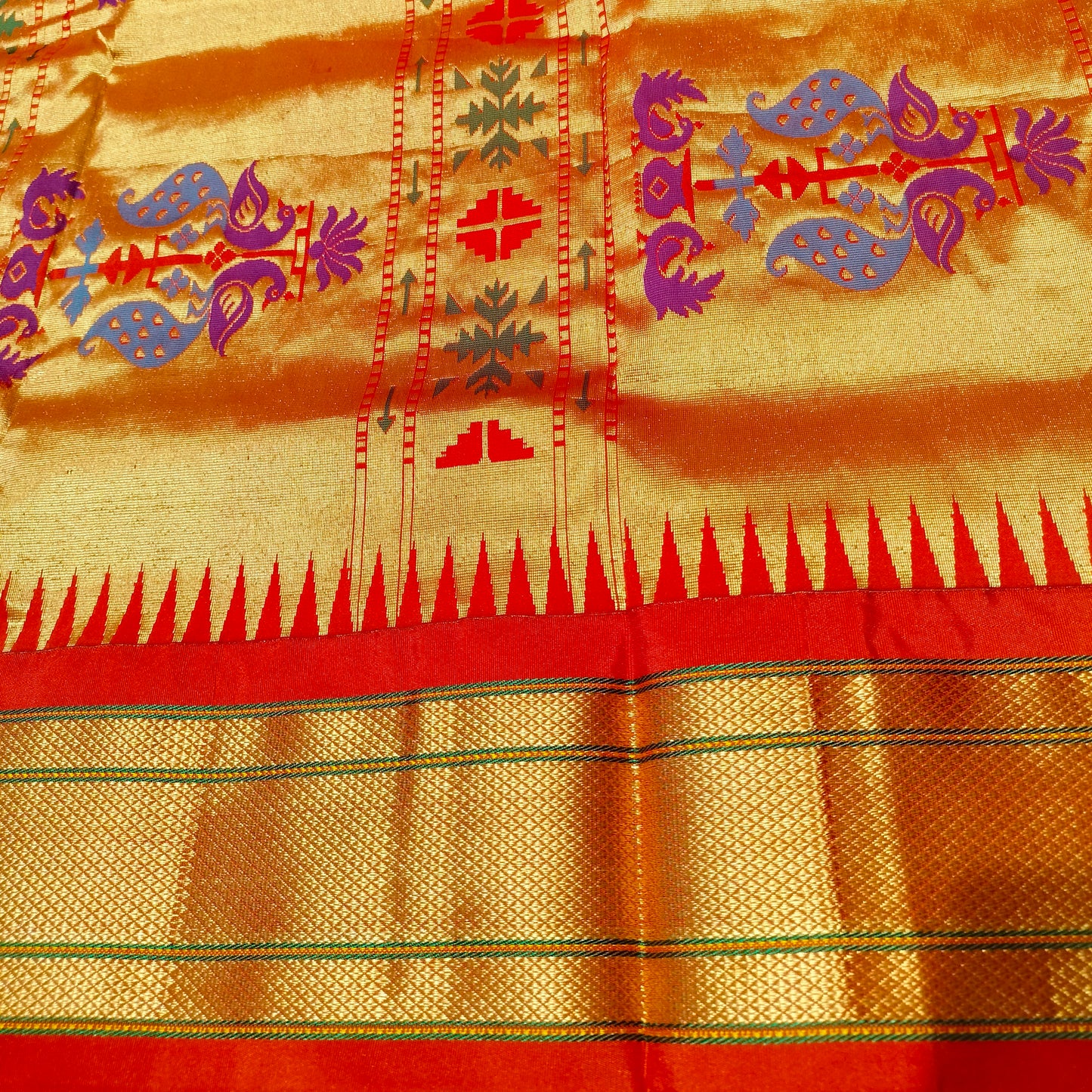Paithani Pure Silk White With Orange Red