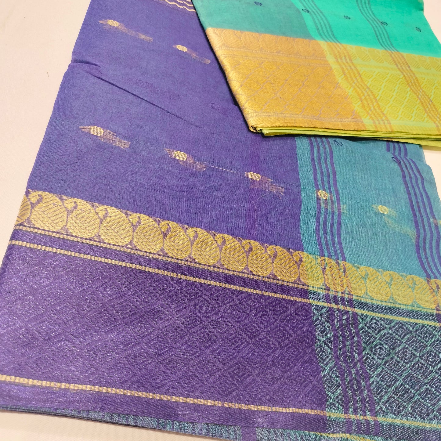 Cotton Handloom Green With Blue