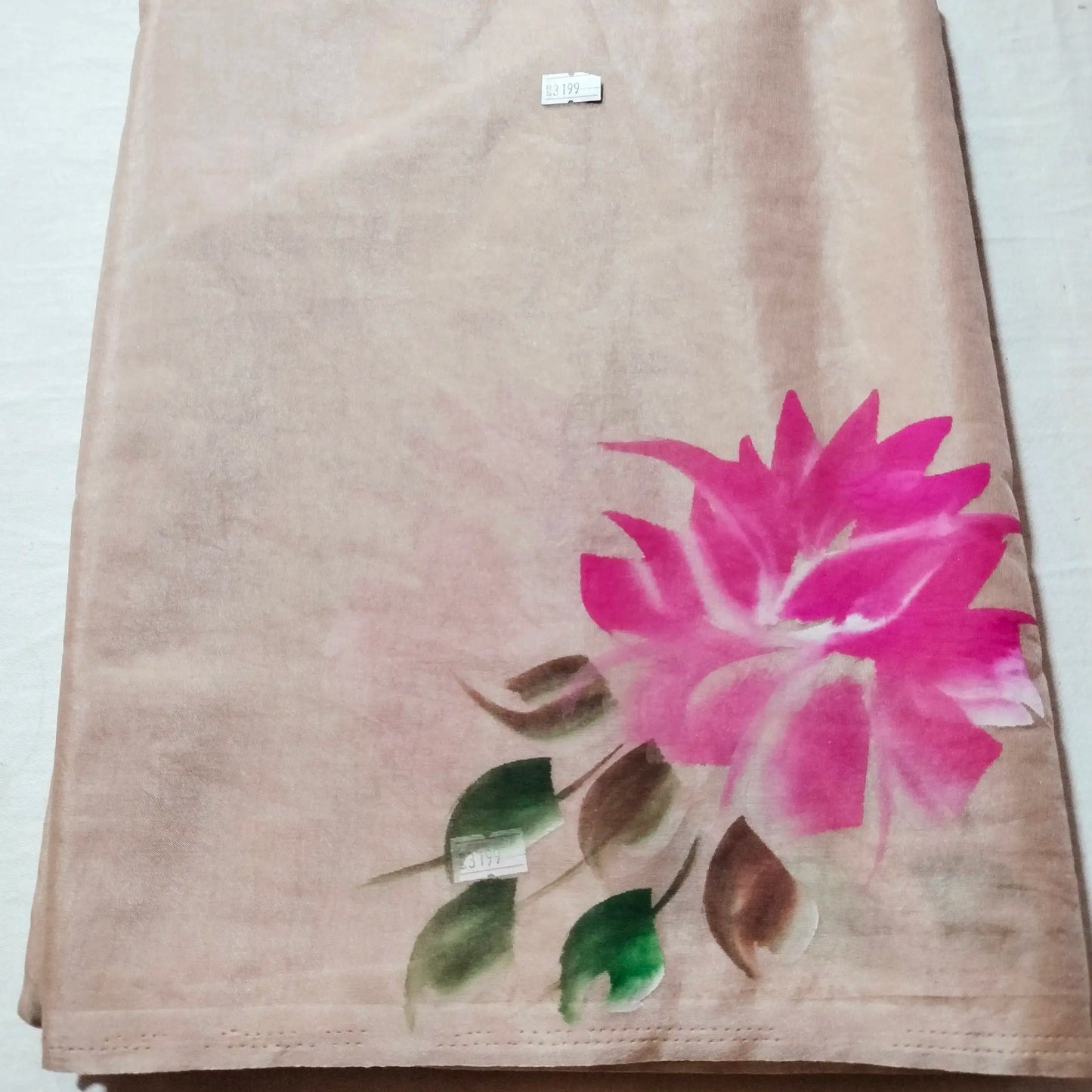 Organza Handblock Print Saree Brown