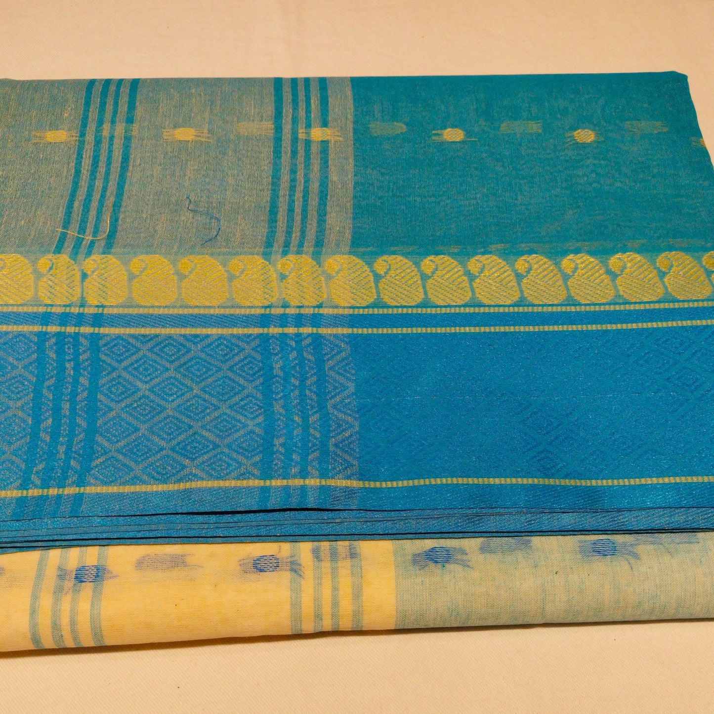 Cotton Handloom Cream with Blue