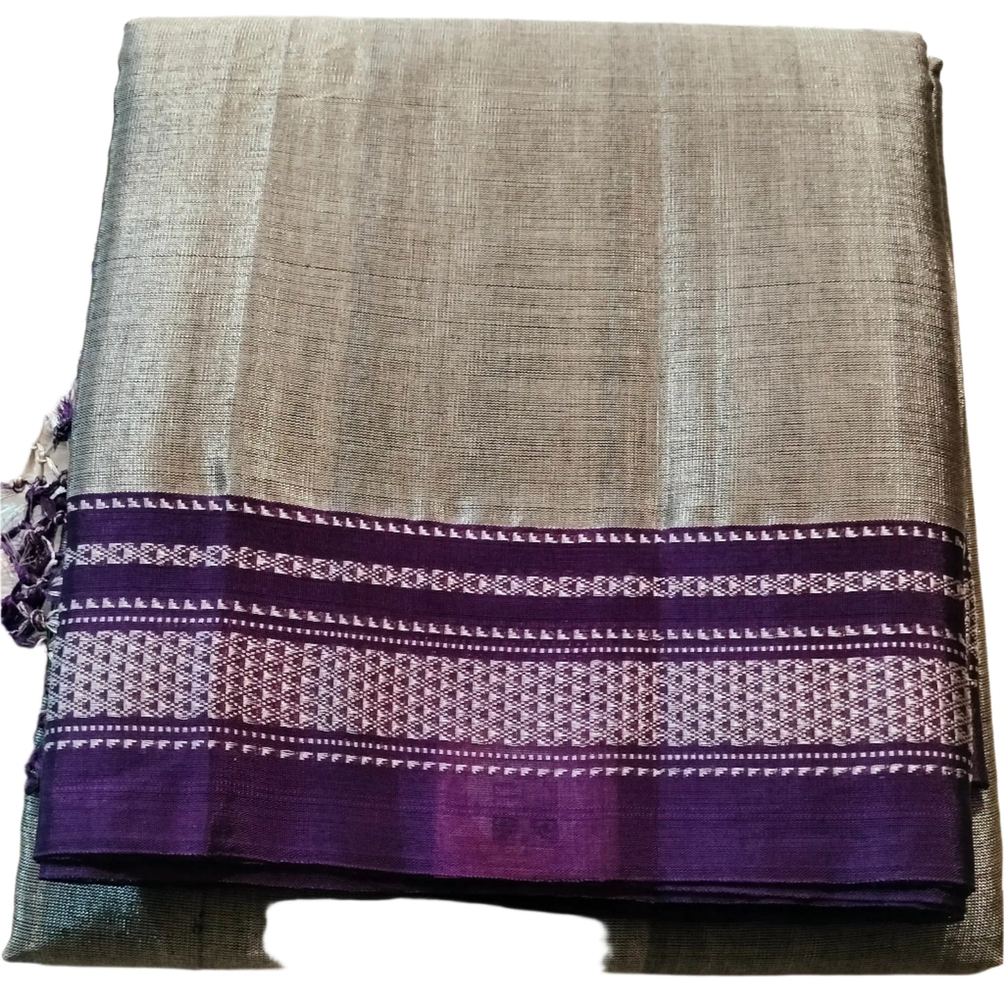 Ilkal Cotton Silk Silver with Blue