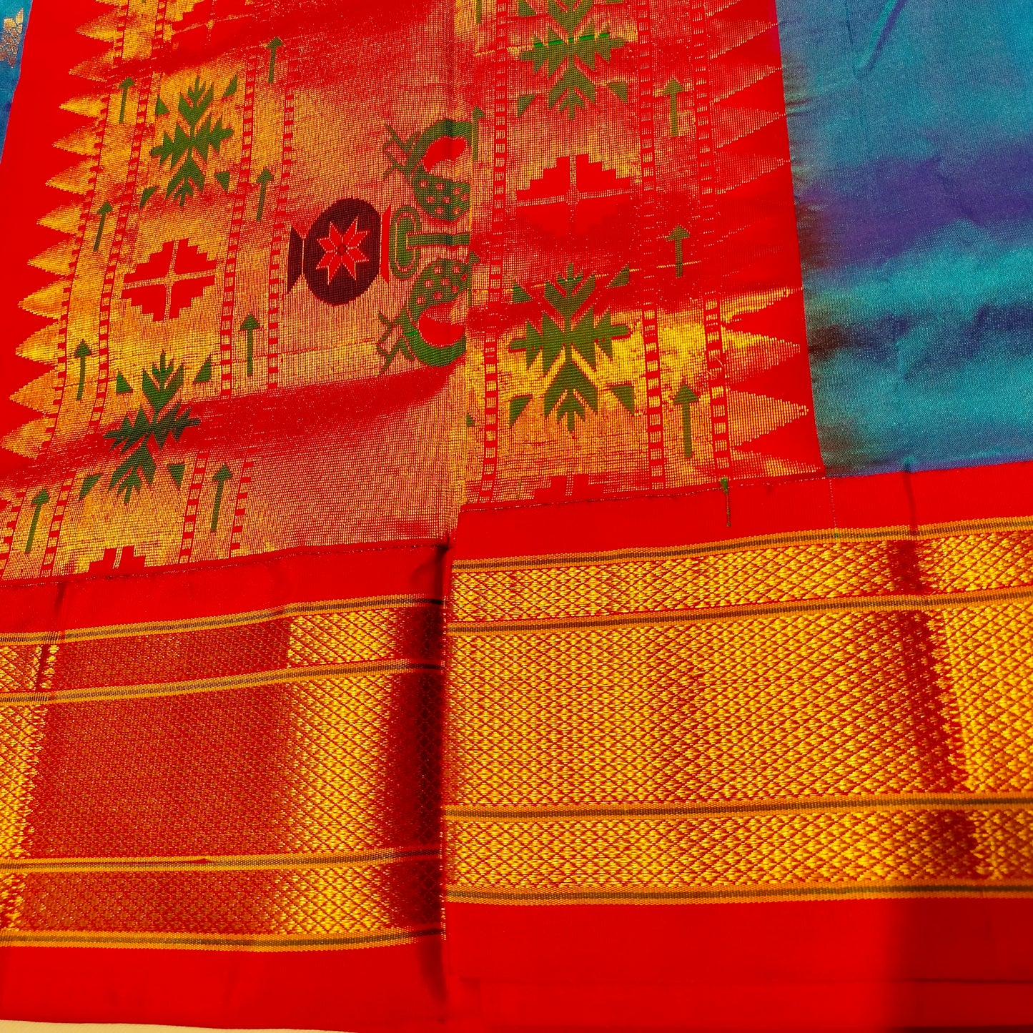 Paithani Pure Silk With Peacock Blue