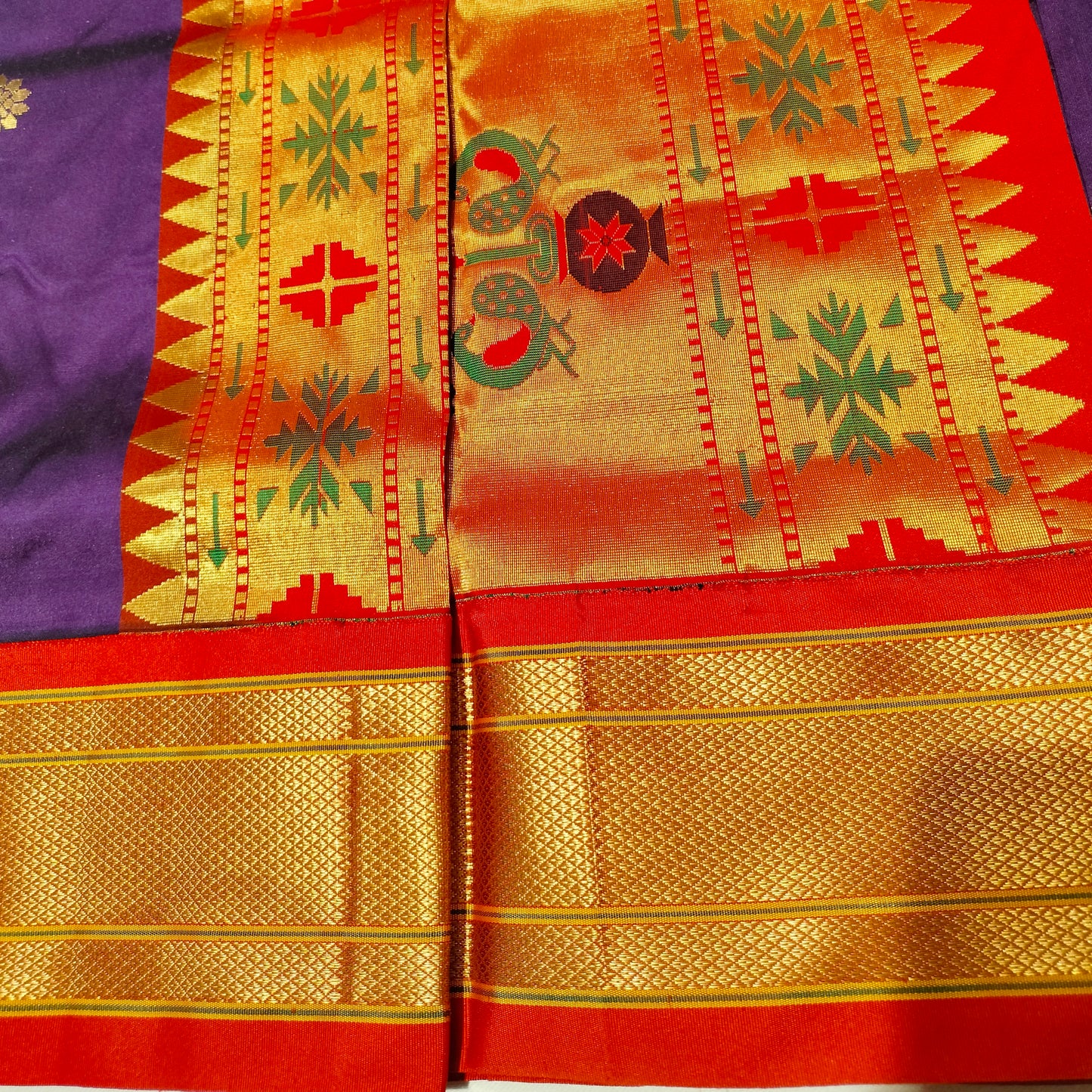 Paithani Pure Silk Purple With Orange Red