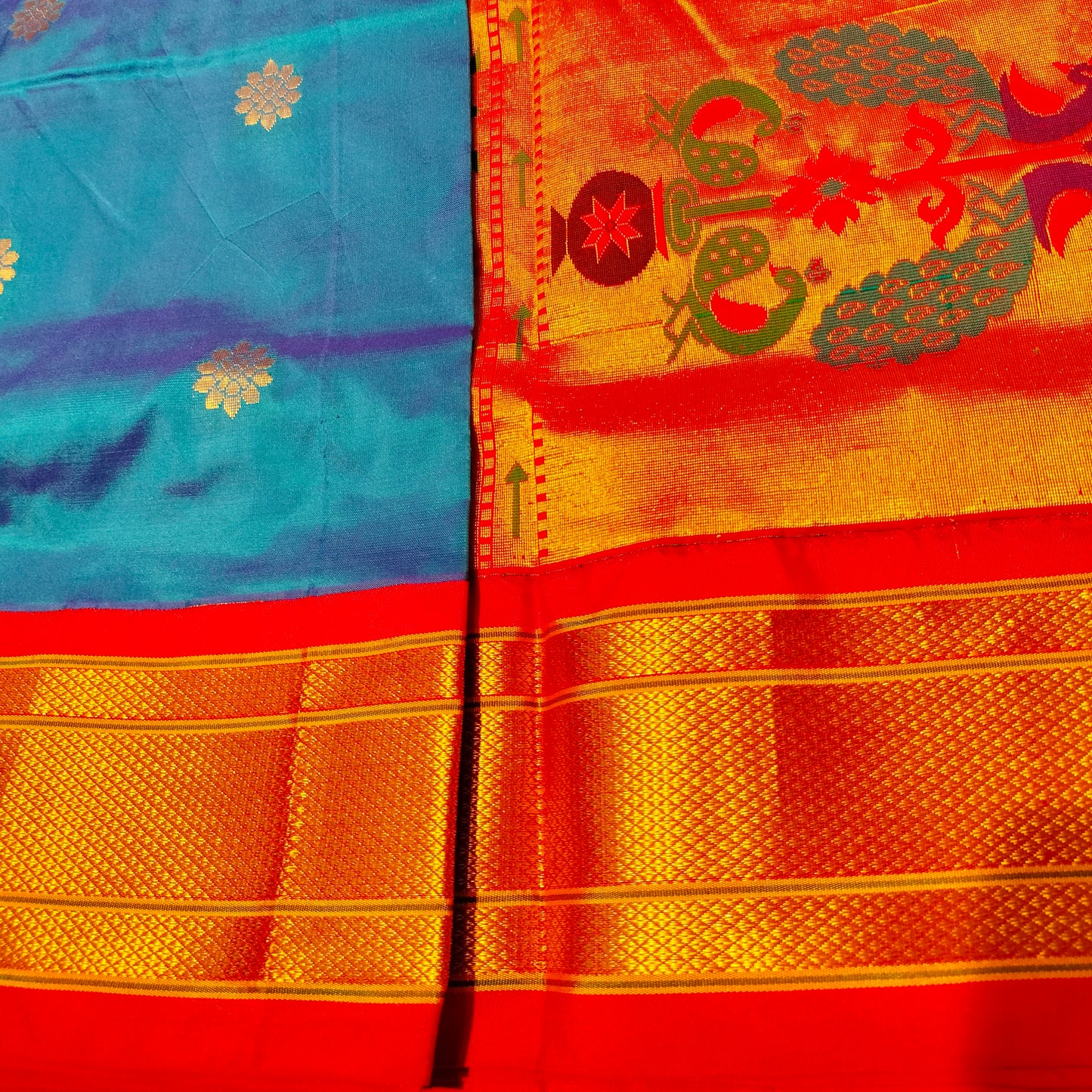 Paithani Pure Silk With Peacock Blue
