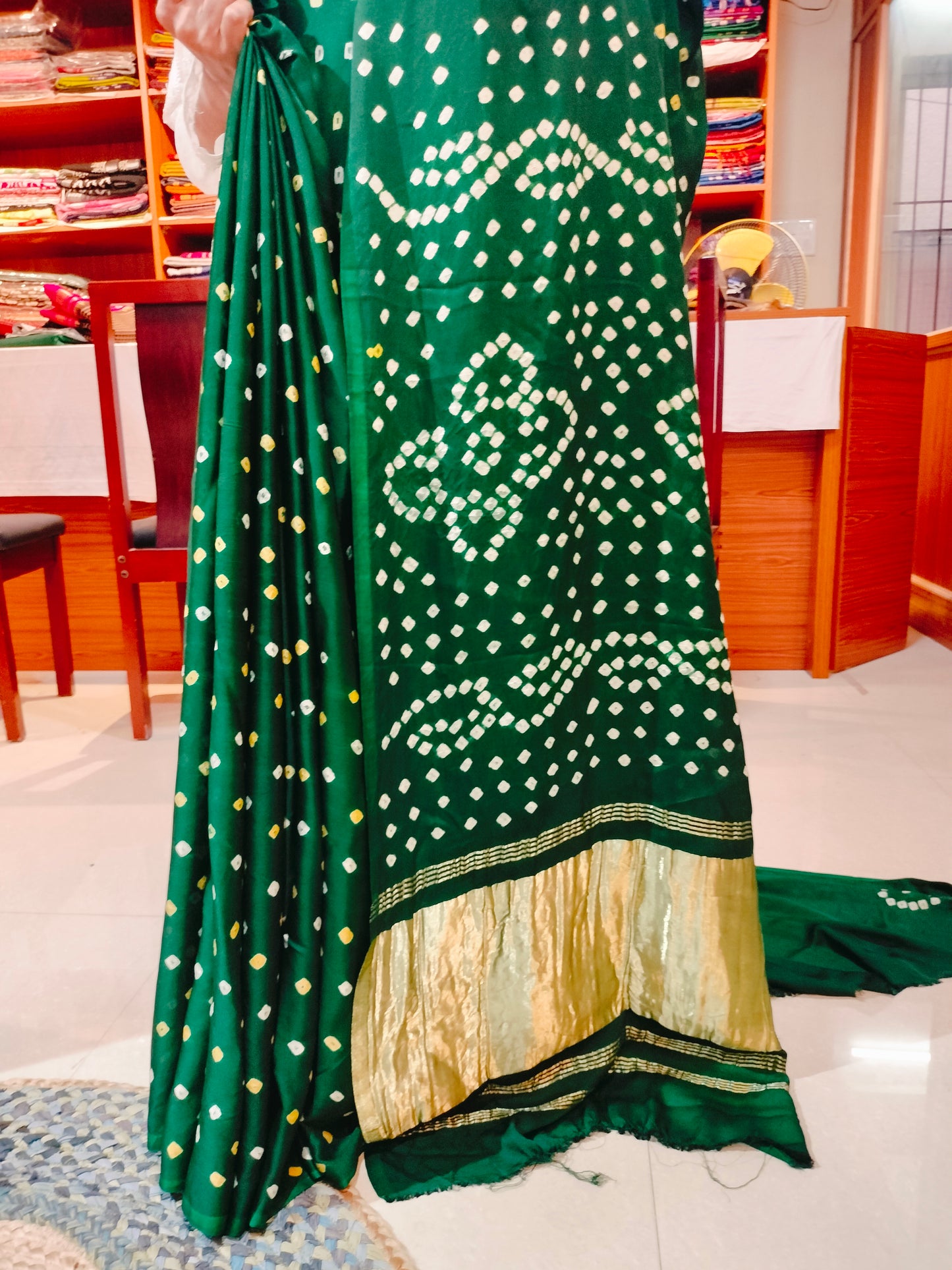 Bandhej Modal Silk Saree Online Green