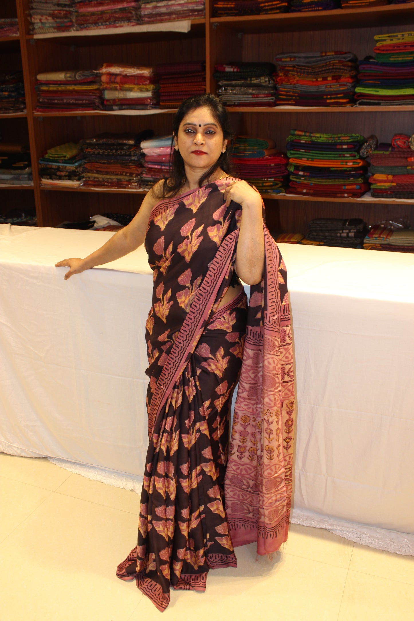 Vanaspati Modal Silk Brown Brown Pink