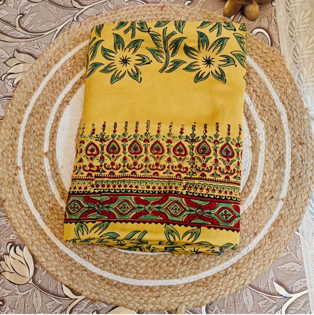 Ajrakh Modal Silk Saree Yellow