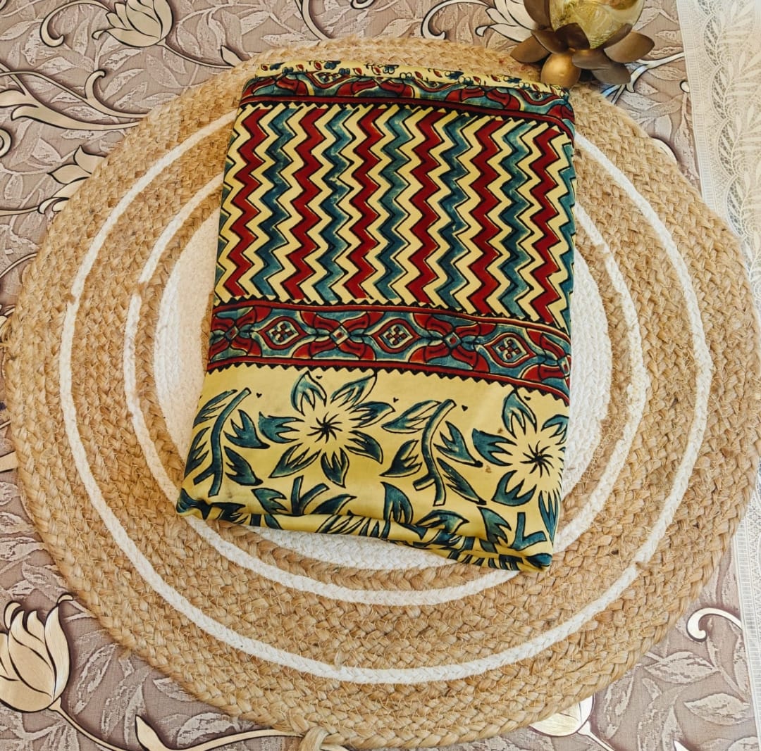 Ajrakh Modal Silk Saree Lemon yellow