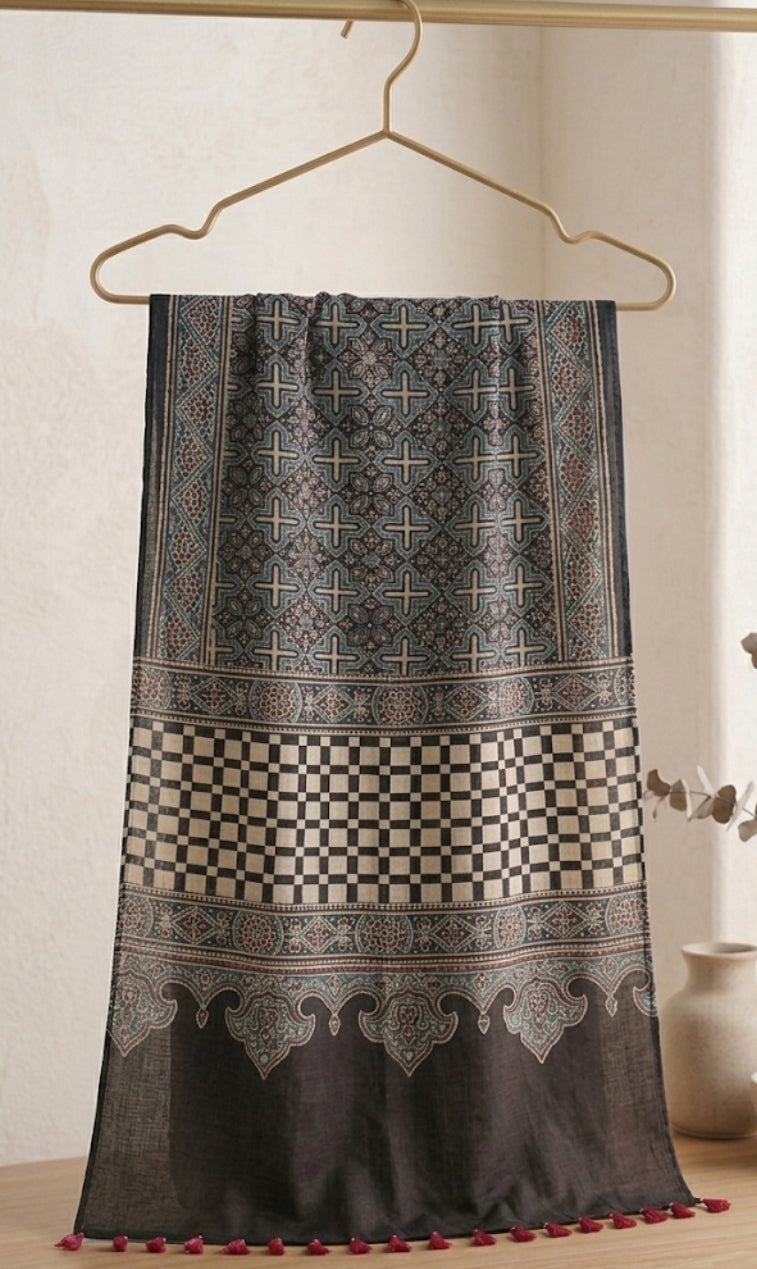 Handcrafted Ajrakh Modal Silk Dupatta – Authentic Block Prints