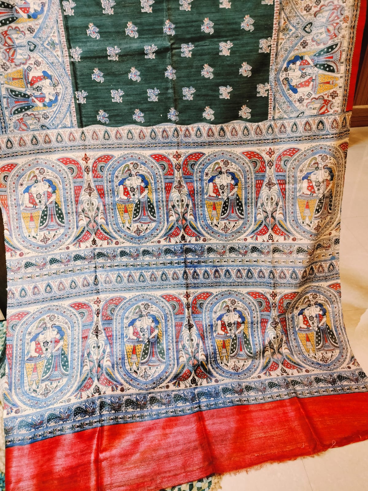 Tussar Gicha Silk Brick with Black