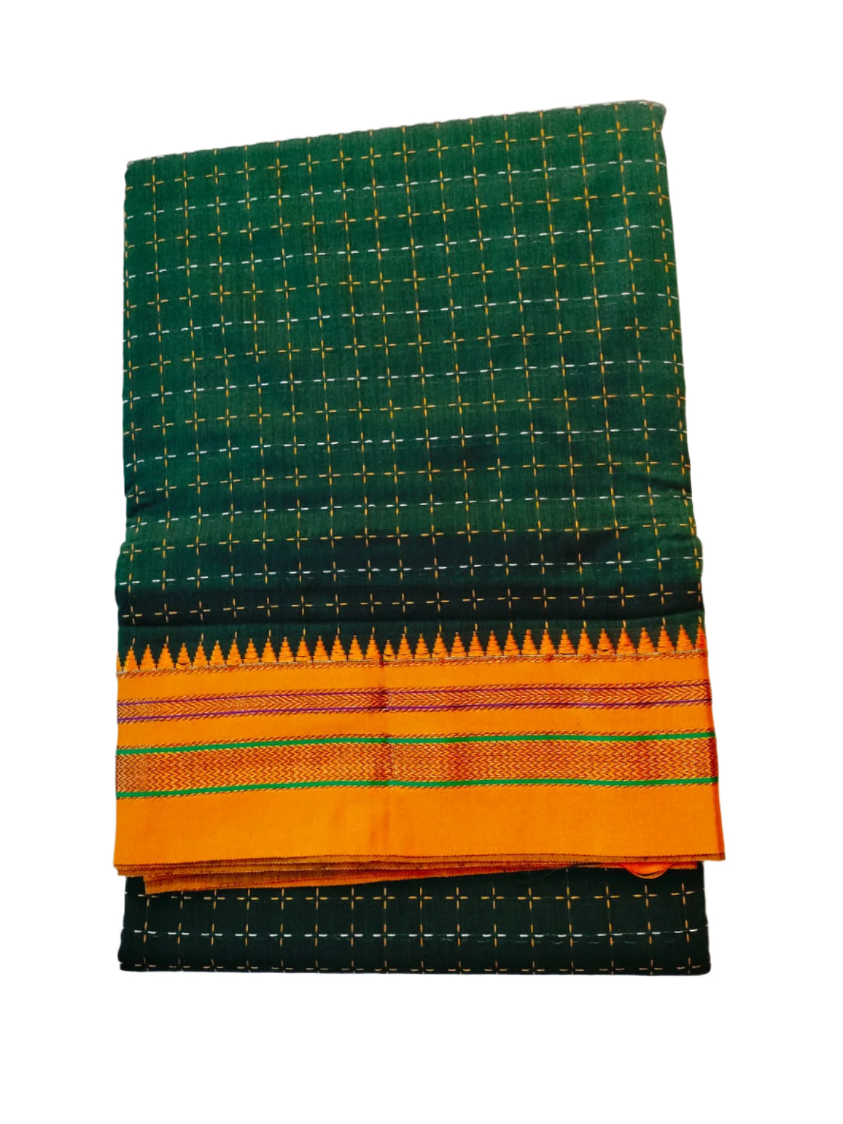 "Ilkal Cotton Saree with Narayanpet Viscose Silk Pallu Green