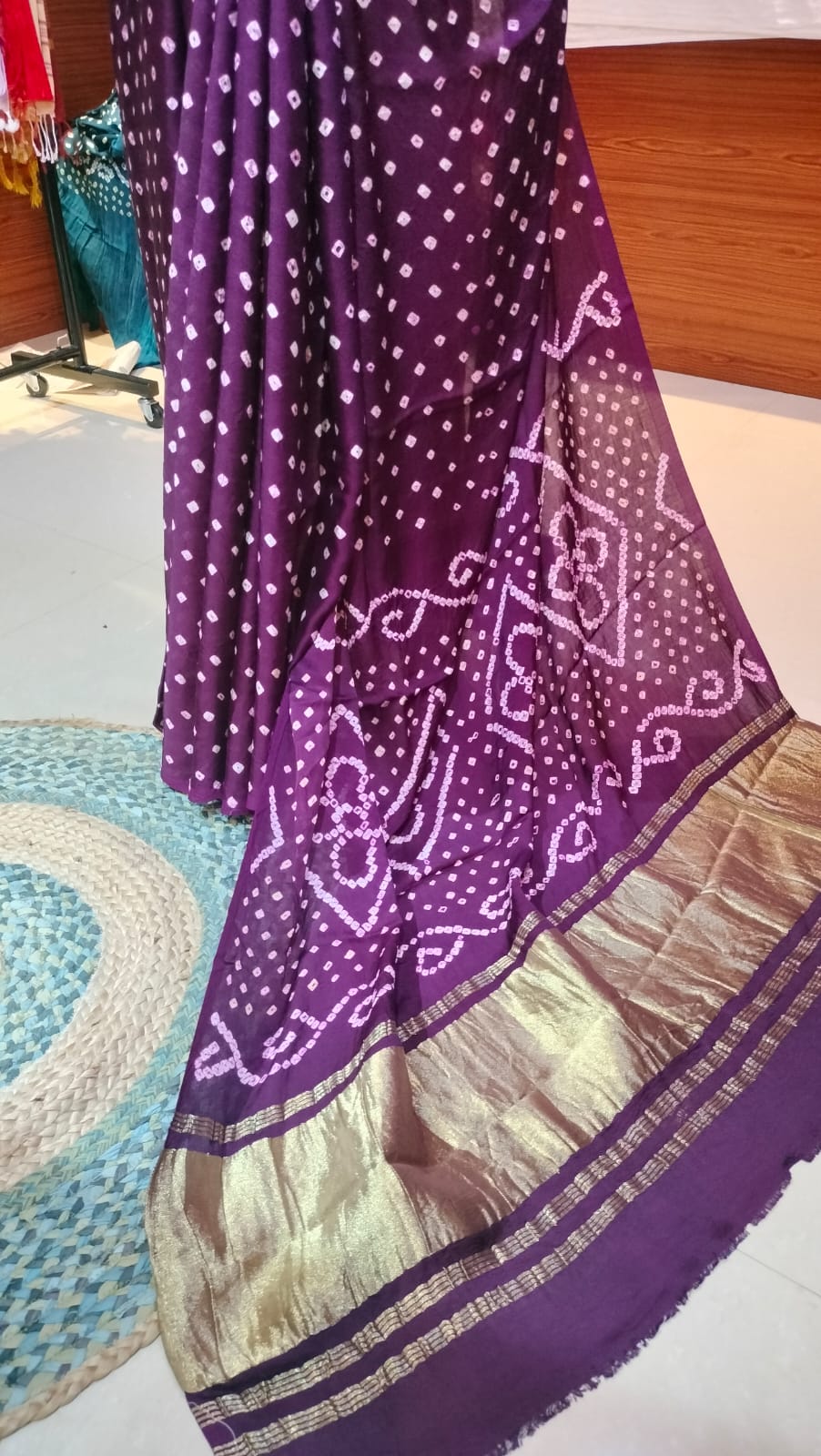 Bandhej Modal Silk Saree Purple & Maroon mix