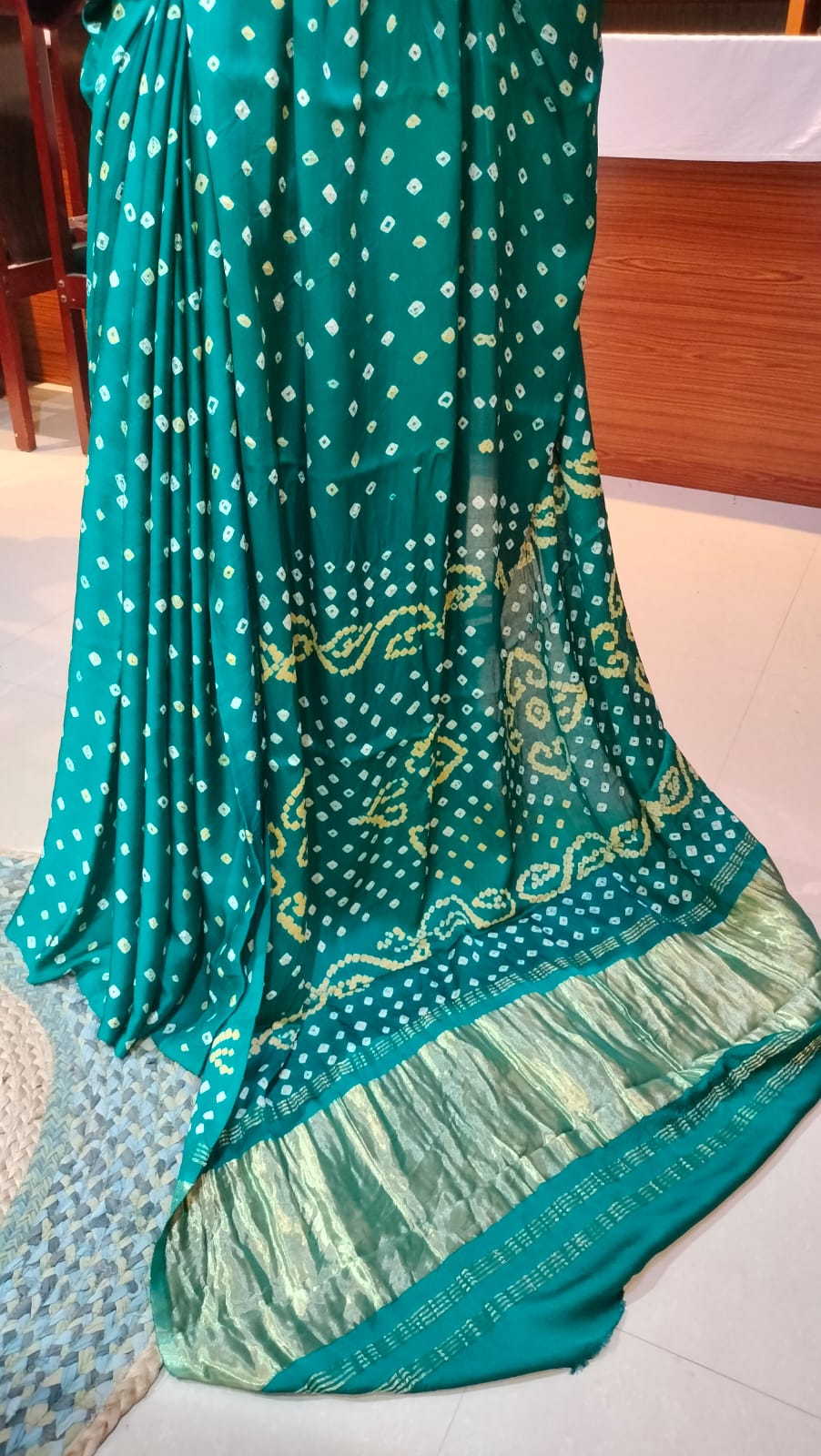 Bandhej Modal Silk Saree Aqua Green