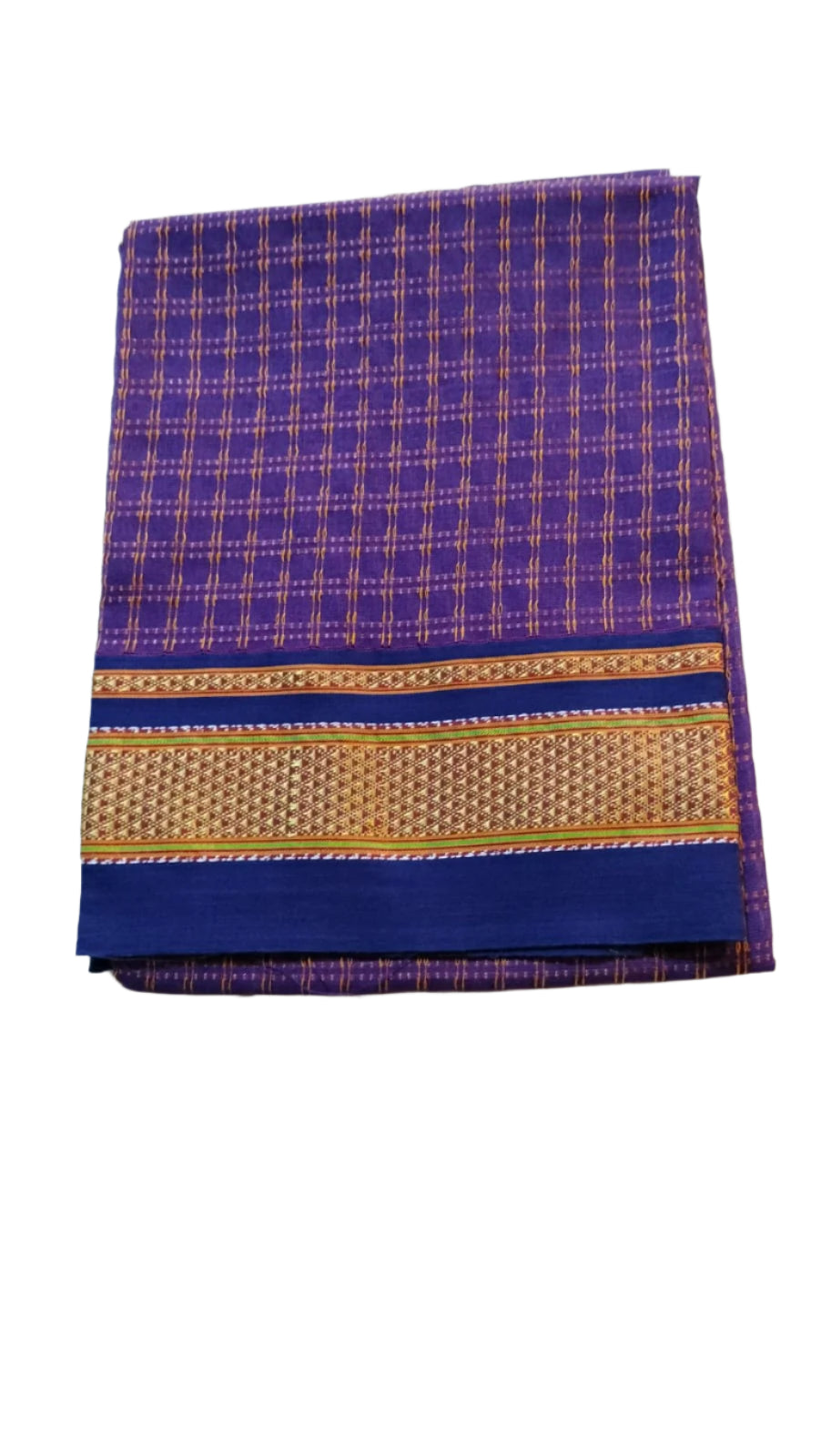 Khun Blouse piece - Blue with Check Zari