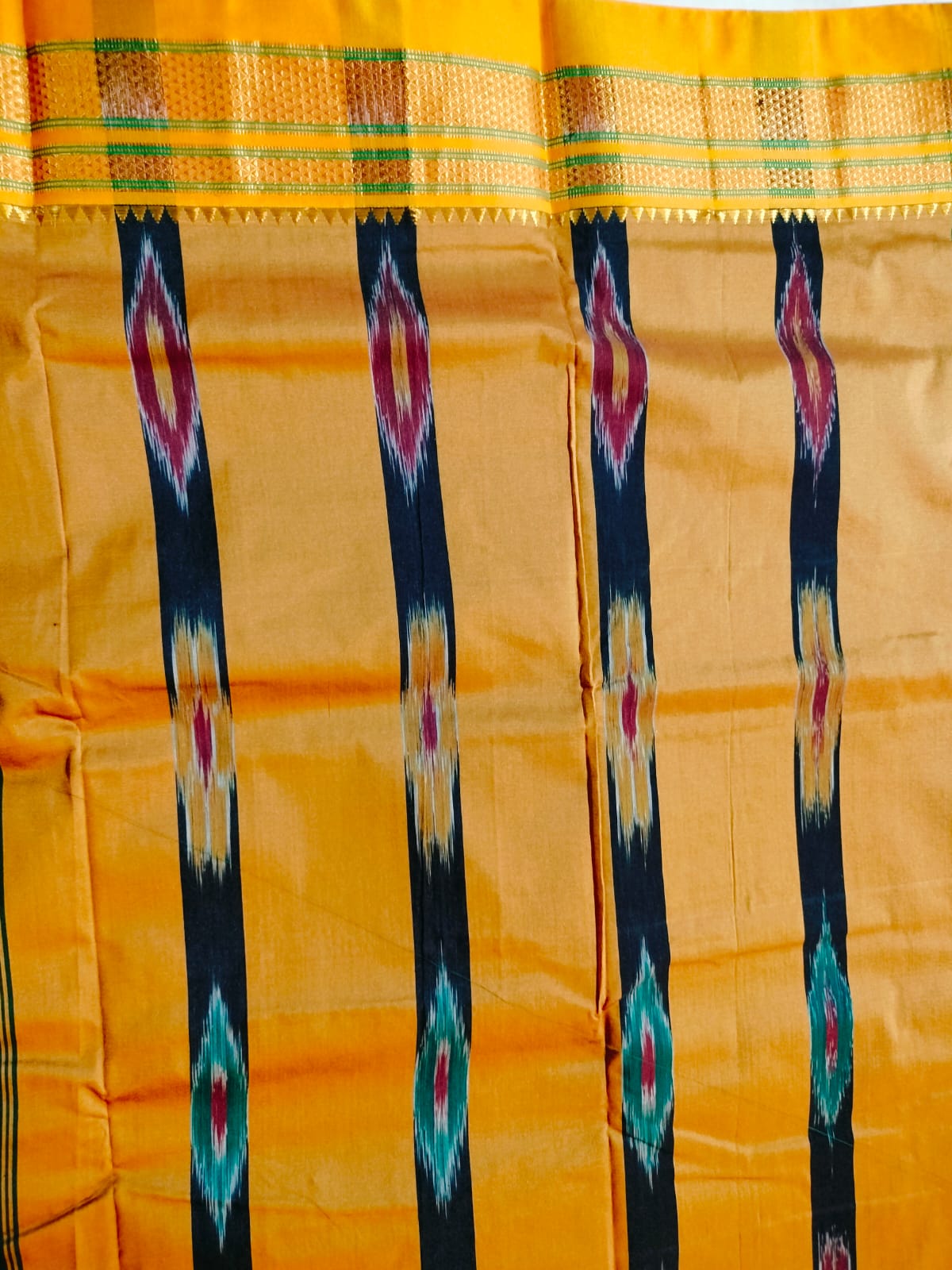 Ilkal Cotton Saree with Ikkat Pallu Mehendi Green