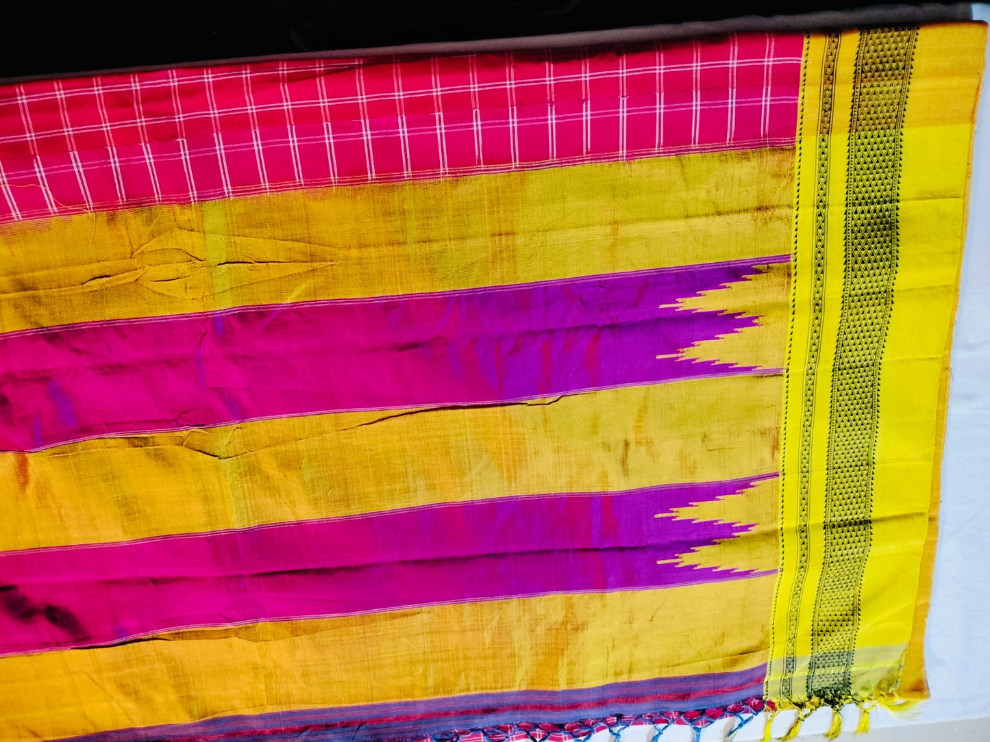 Ilkal Pure Cotton Saree Red with yellow