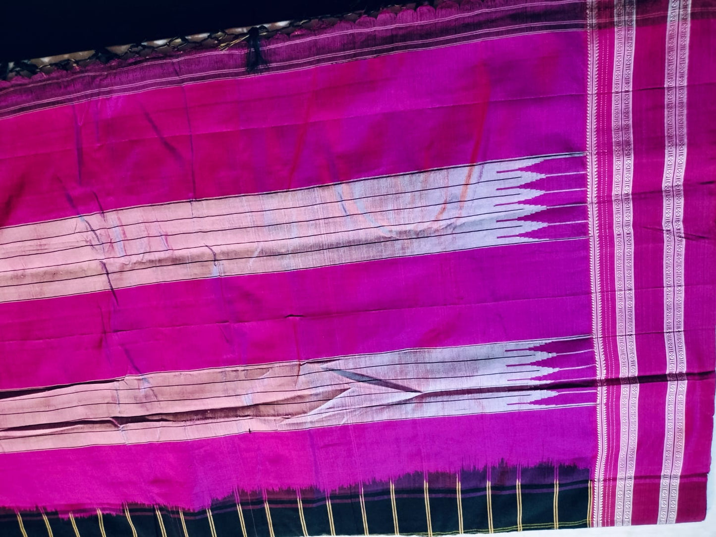 Ilkal Pure Cotton Saree Black with Majenta