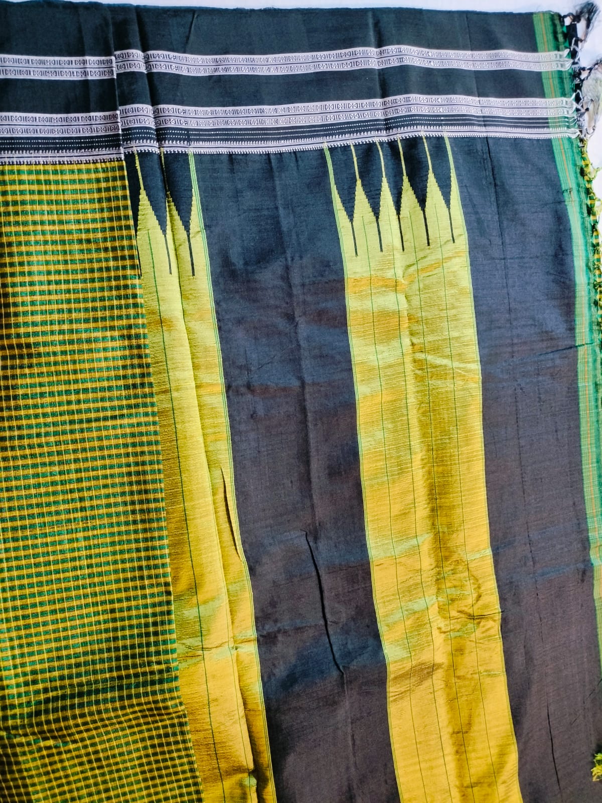 Ilkal small checks Satin Silk Saree Green