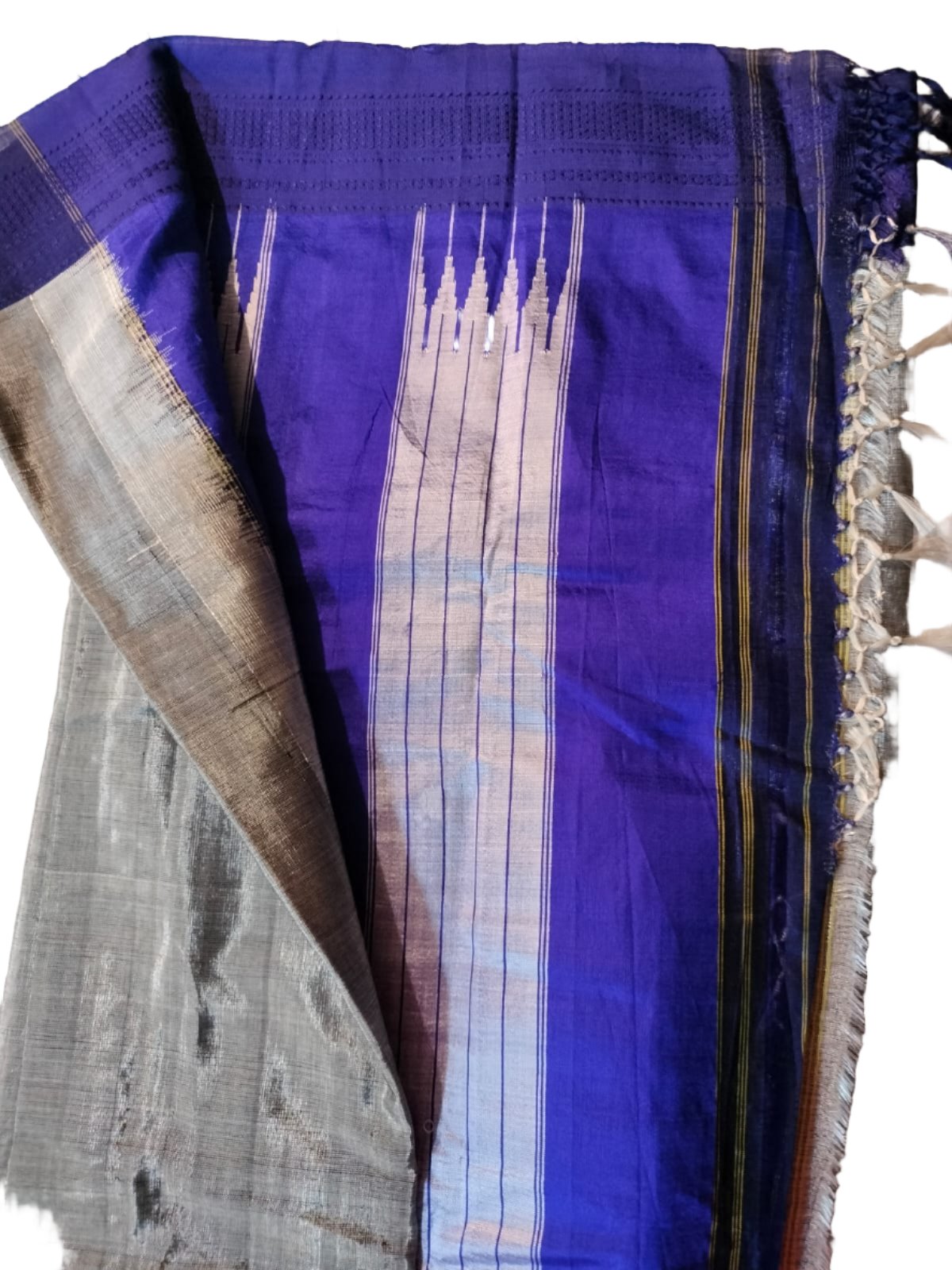 Ilkal Satin Plain Border Grey Blue