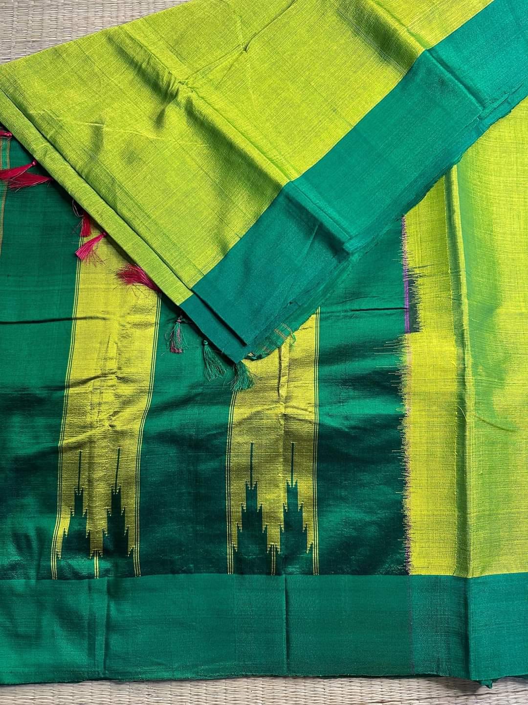 Ilkal Satin Silk Saree yellow green