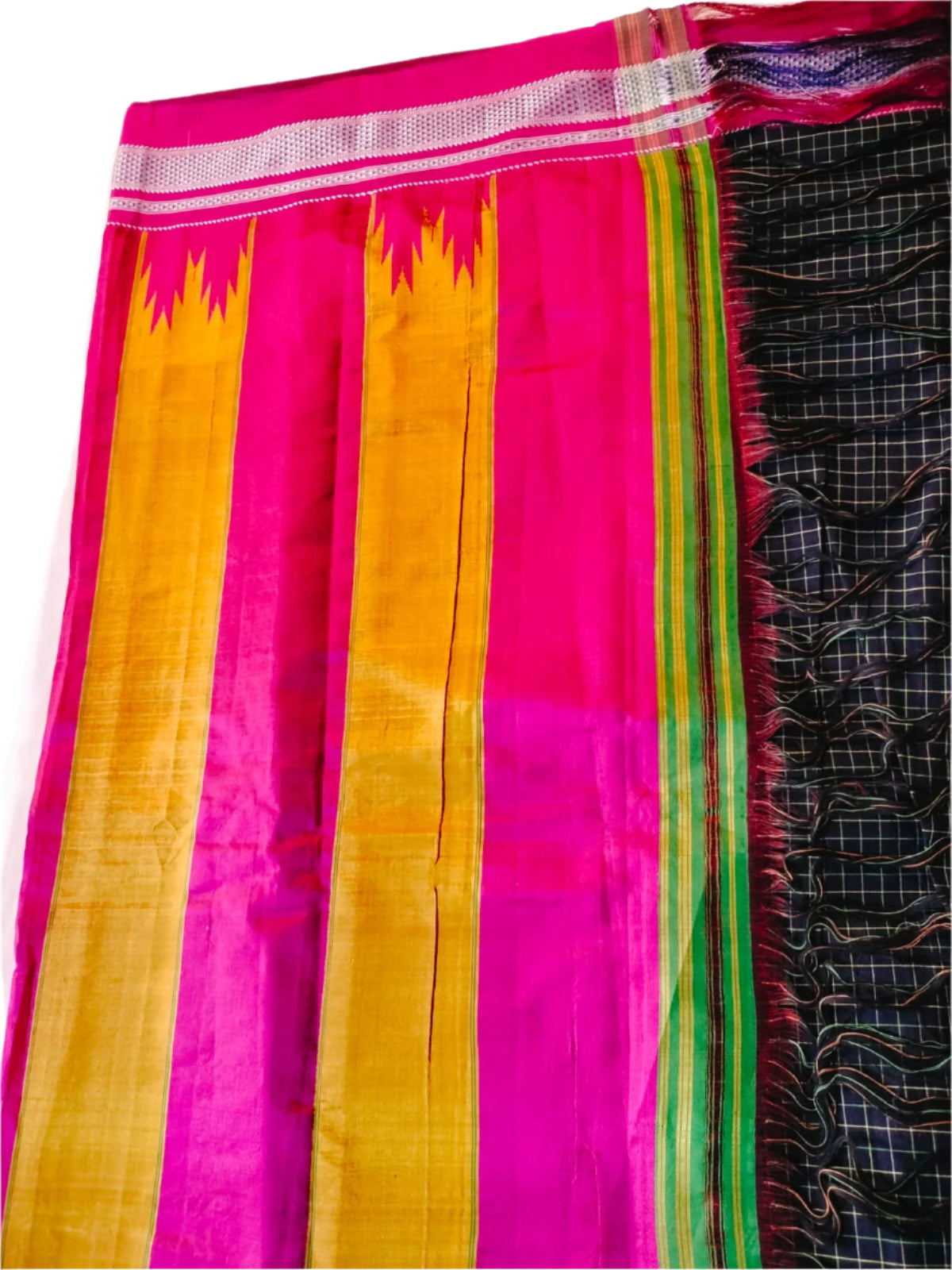 "Ilkal Handloom Saree with Raw Silk Pallu Black Checks