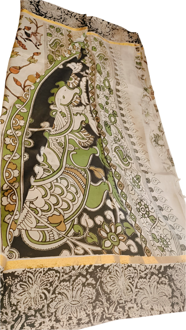 Kalamkari Mangalgiri Silk Khadi Saree – Handcrafted Elegance