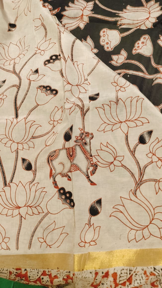 Kalamkari Mangalgiri Silk Khadi Saree – Handcrafted Elegance | Gruhini Silks