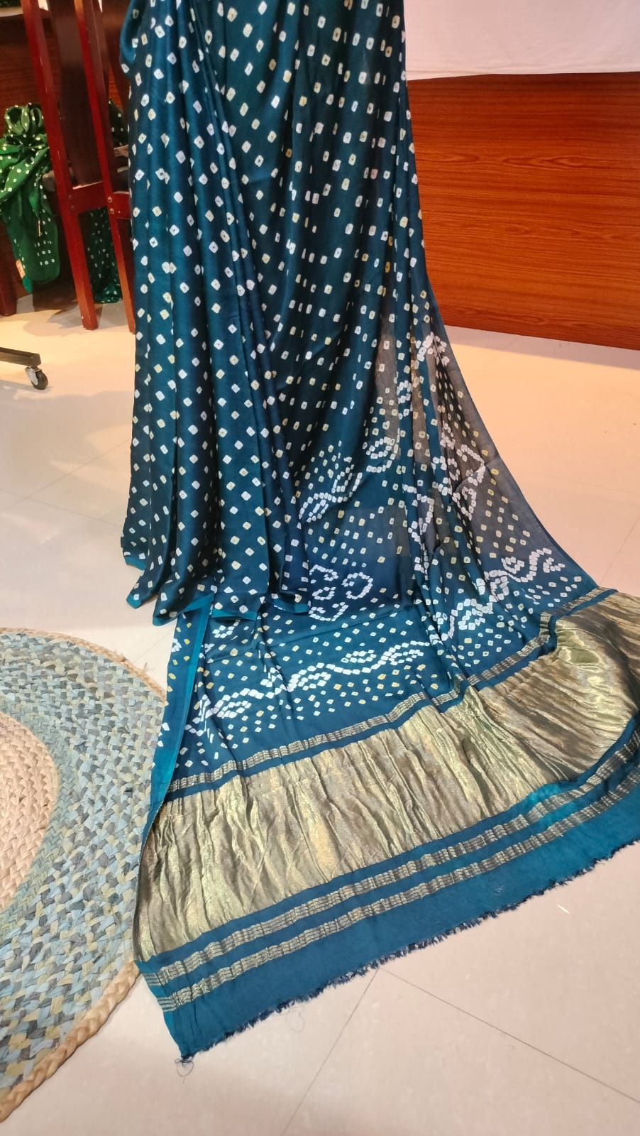 Bandhej Modal Silk Saree Green