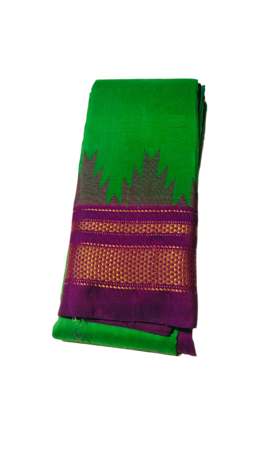 Ilkal Cotton Silk Saree with Temple Border Green with Purple shade | Gruhini Silks