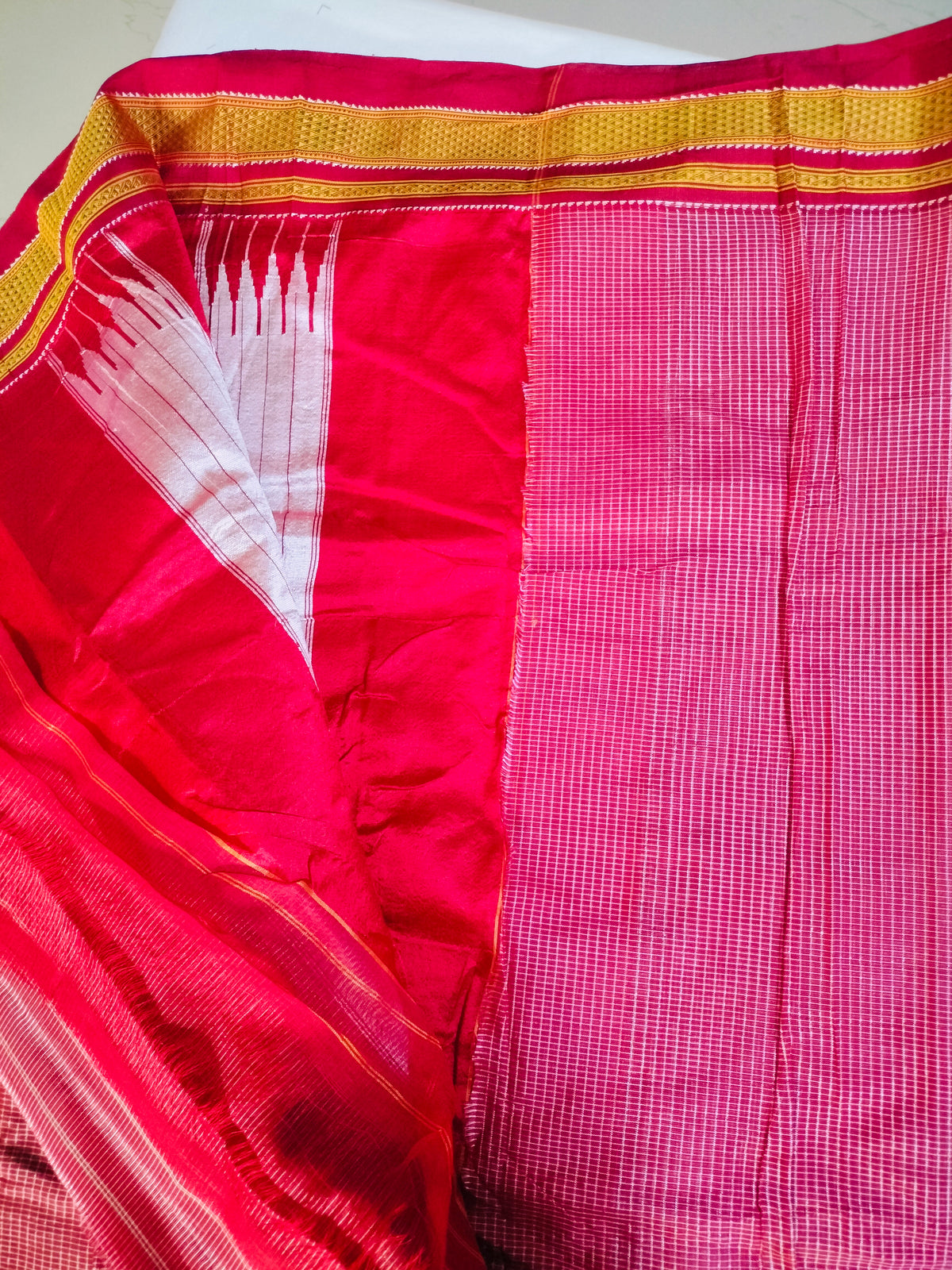 Pure Chikki Paras Saree with Pure Silk Pallu - Pink
