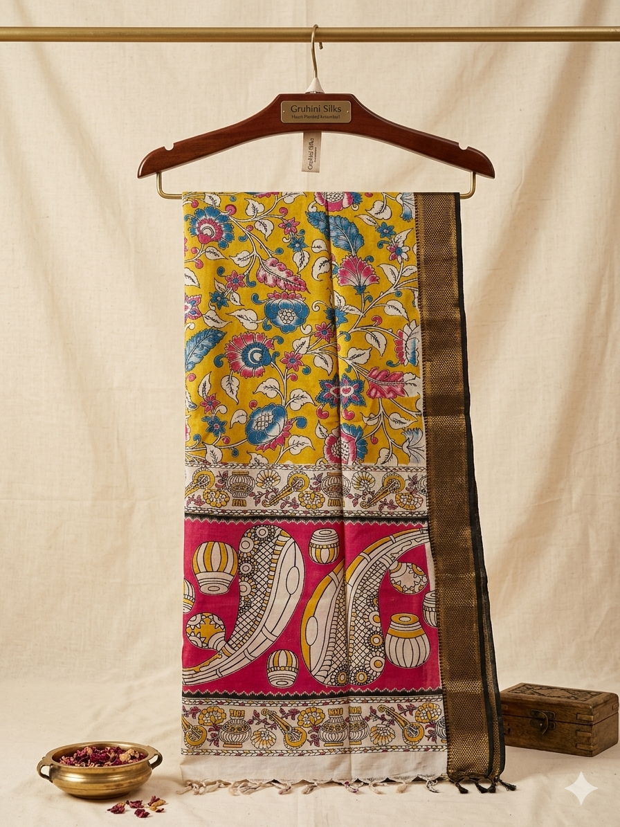 Buy Handcrafted Nizam border Kalamkari Dupatta – Authentic & Elegant Designs