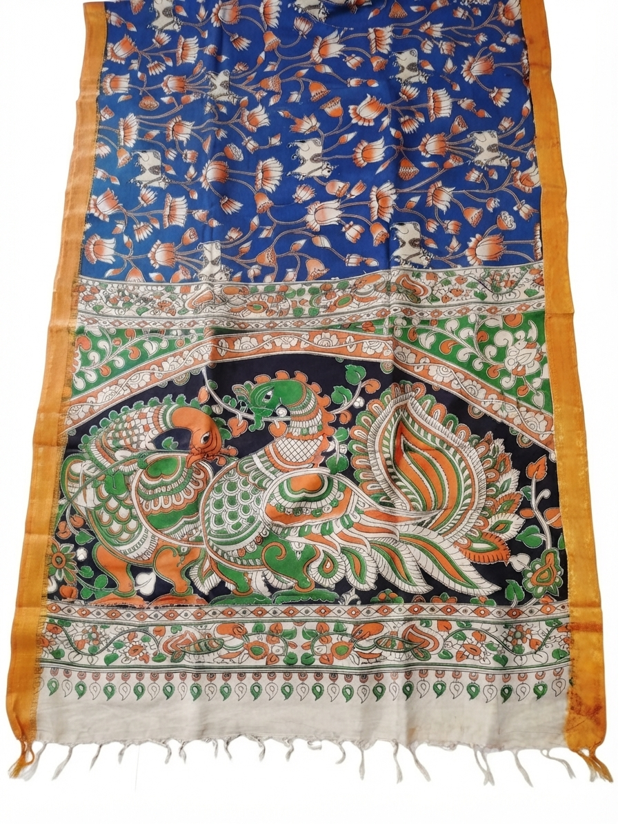 Kalamkari Mangalagiri Pattu Saree – Effortless Grace, Timeless Elegance