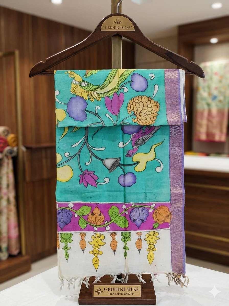 Hand-Painted Pen Mangalgiri Kalamkari Dupatta – Traditional & Elegant