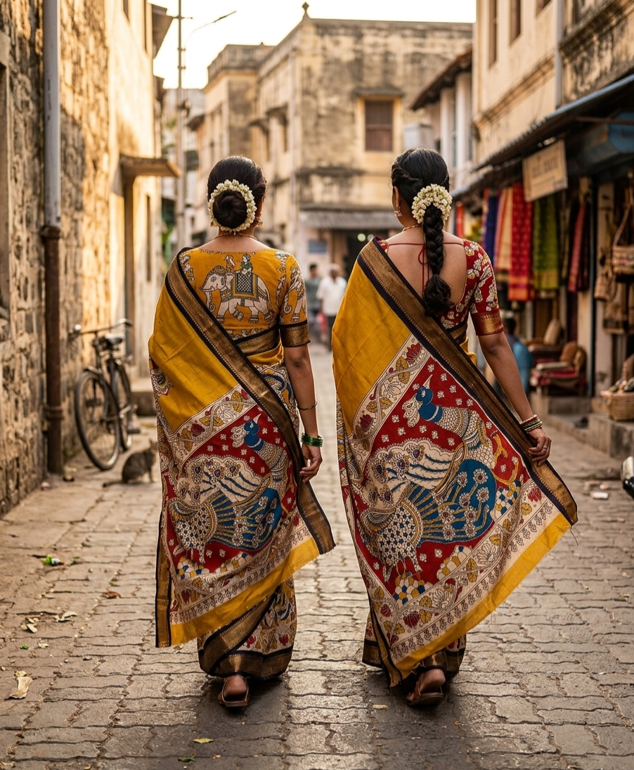 “Kalamkari Mangalgiri Pattu Sarees – Handcrafted Sarees Online India”