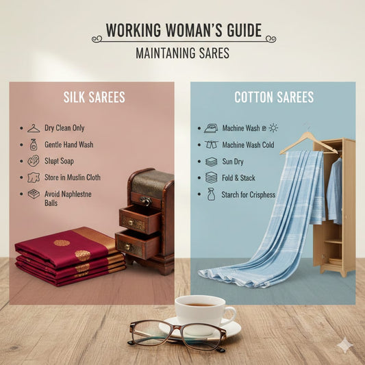 How to Care for Silk and Cotton Sarees – A Working Woman’s Guide ✅ (simple & clear)