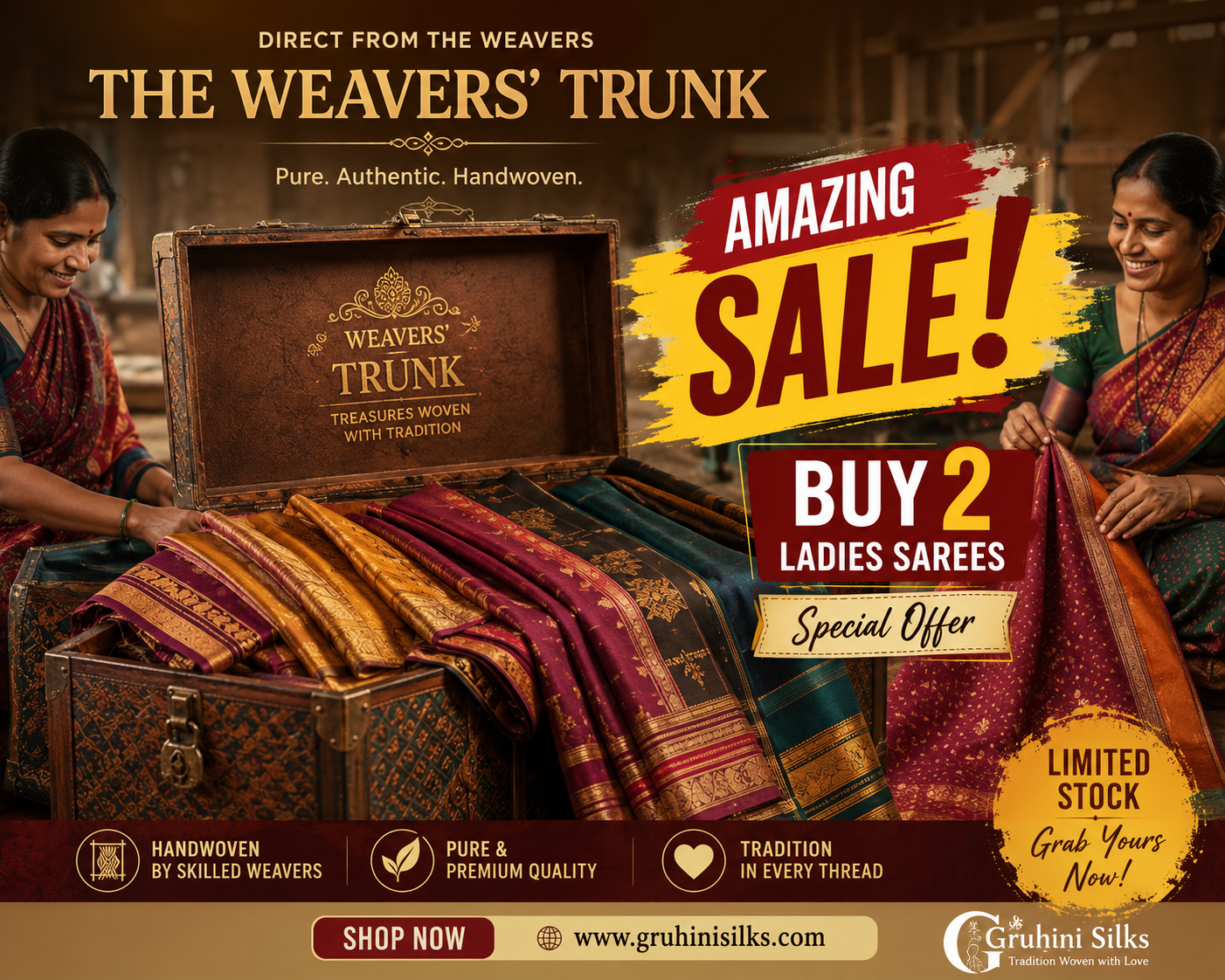 Handloom Weavers Trunk Sale | Unique Sarees Up to 40–60% OFF