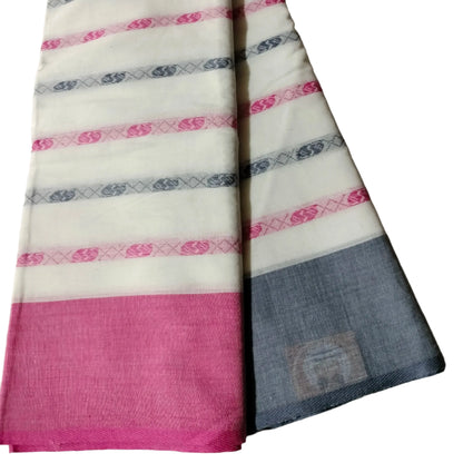 Dhaniakhali Pure Cotton Saree Pink With Grey