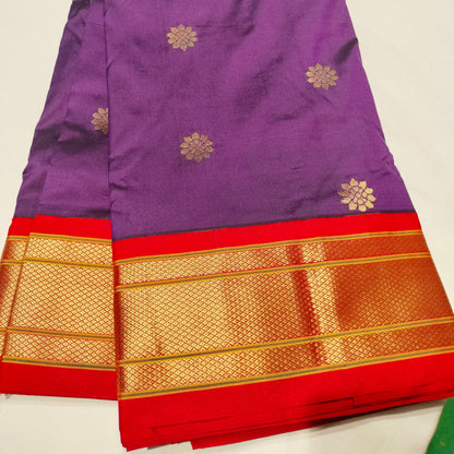 Paithani Pure Silk Purple With Orange Red